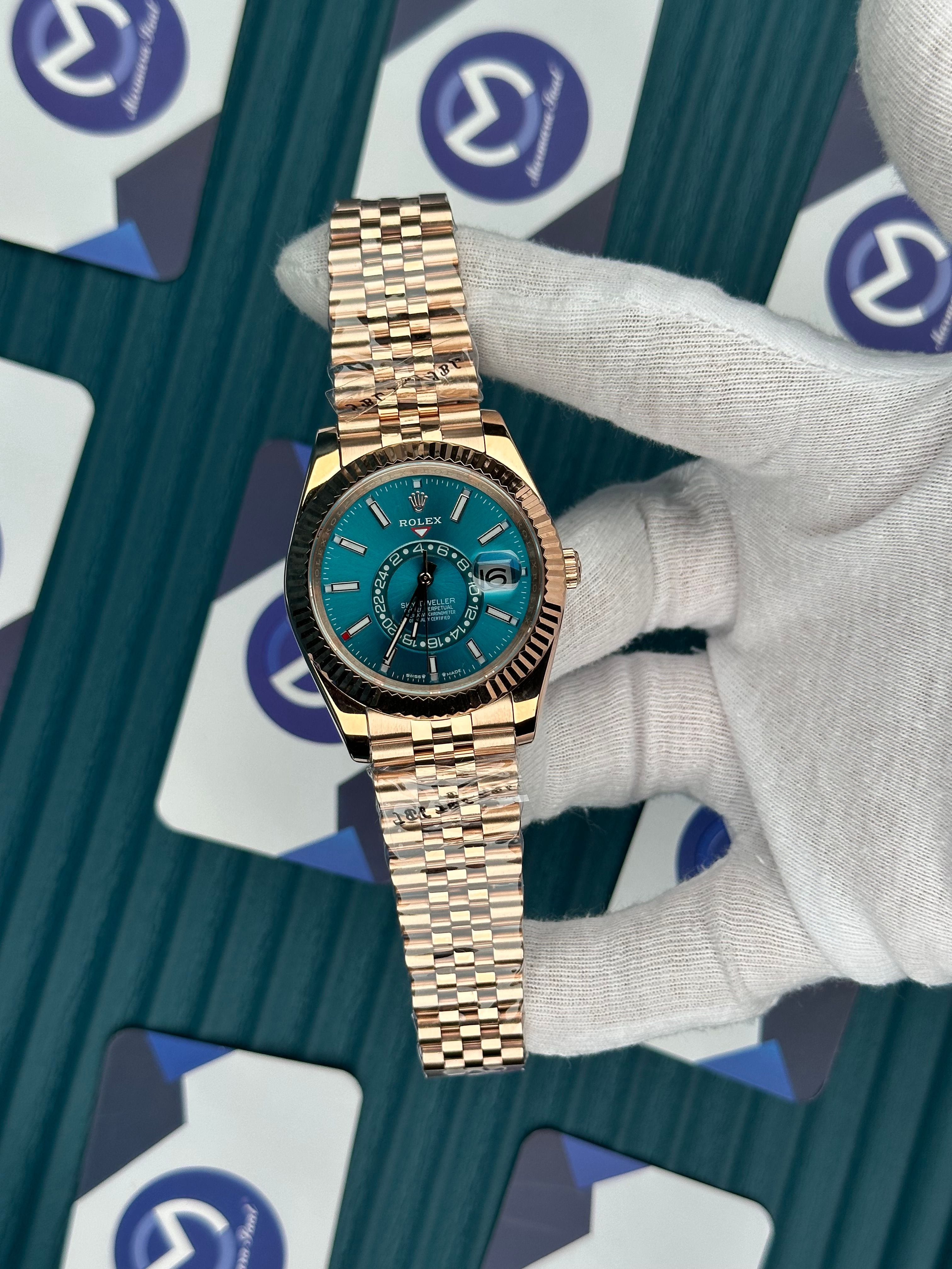 ROLEX SKY-DWELLER BLUE DIAL ROSE JUBILE