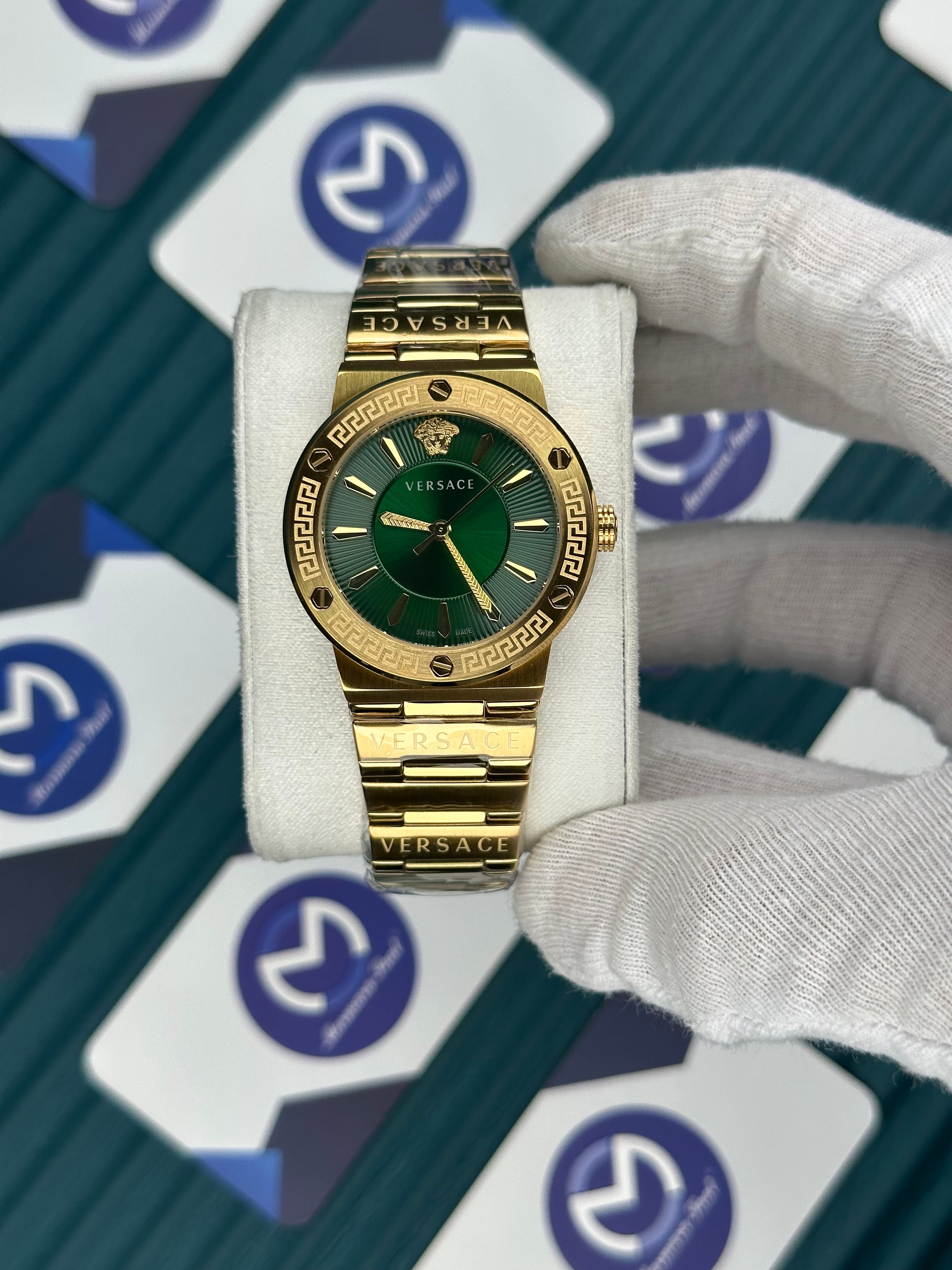 VERSACE 36 GREEN DIAL GOLD CORD