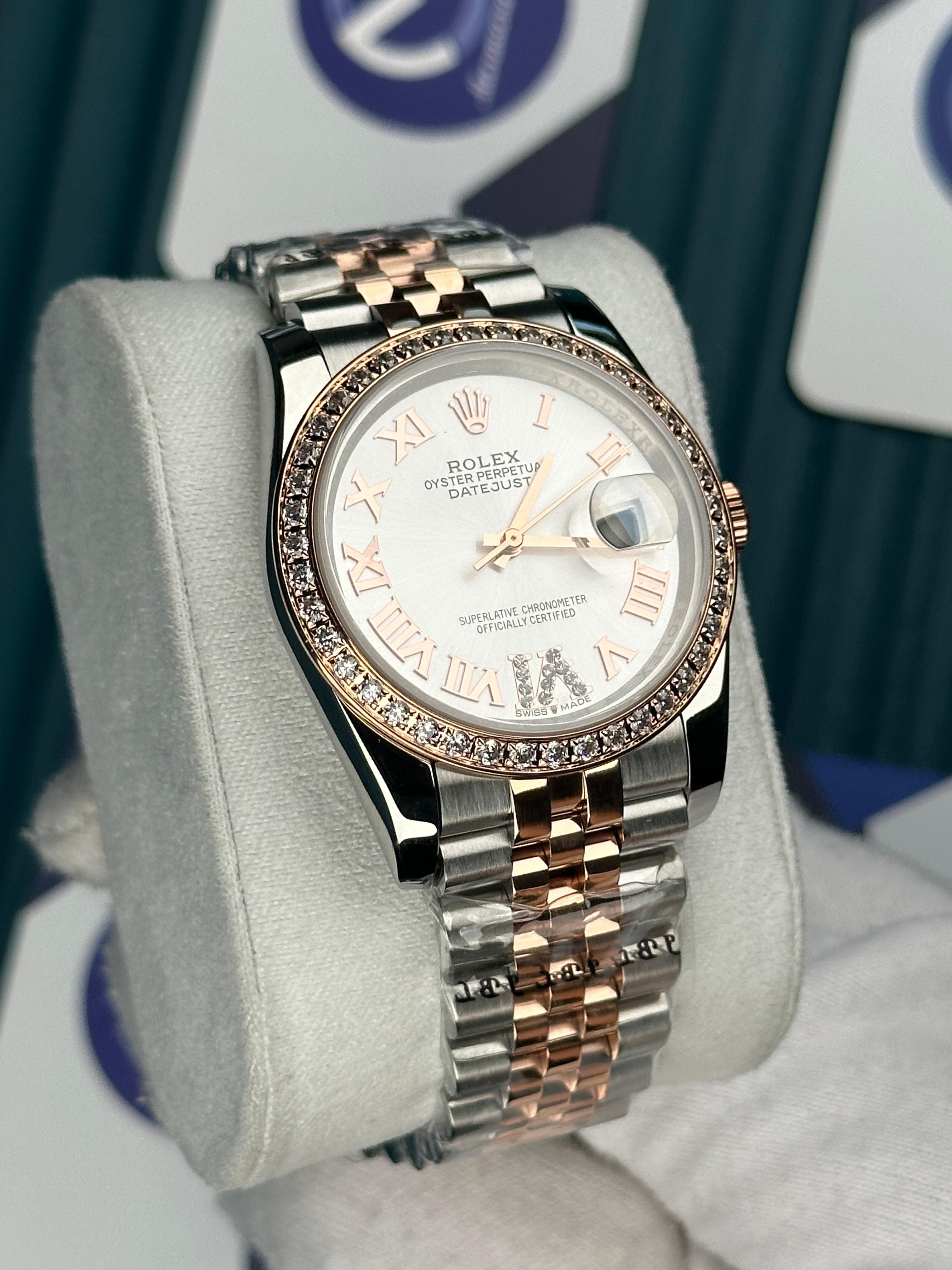 ROLEX 36 BEYAZ KADRAN ROMA INDEX PIRLANTA BEZEL ROSE-SILVER JUBILEE