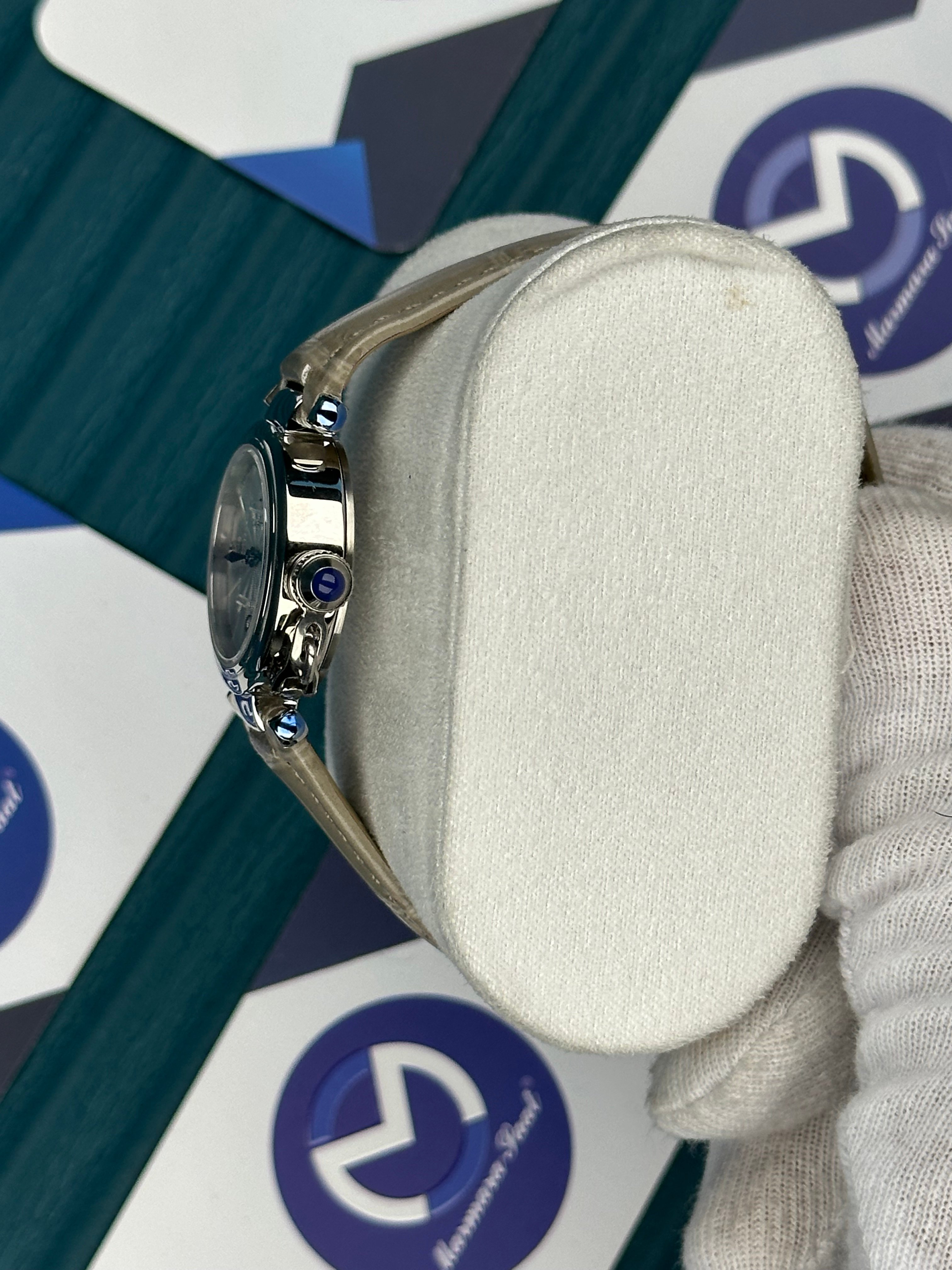 CARTIER PASHA DE CARTIER WHITE DIAL SILVER CASE CREAM LEATHER CORD
