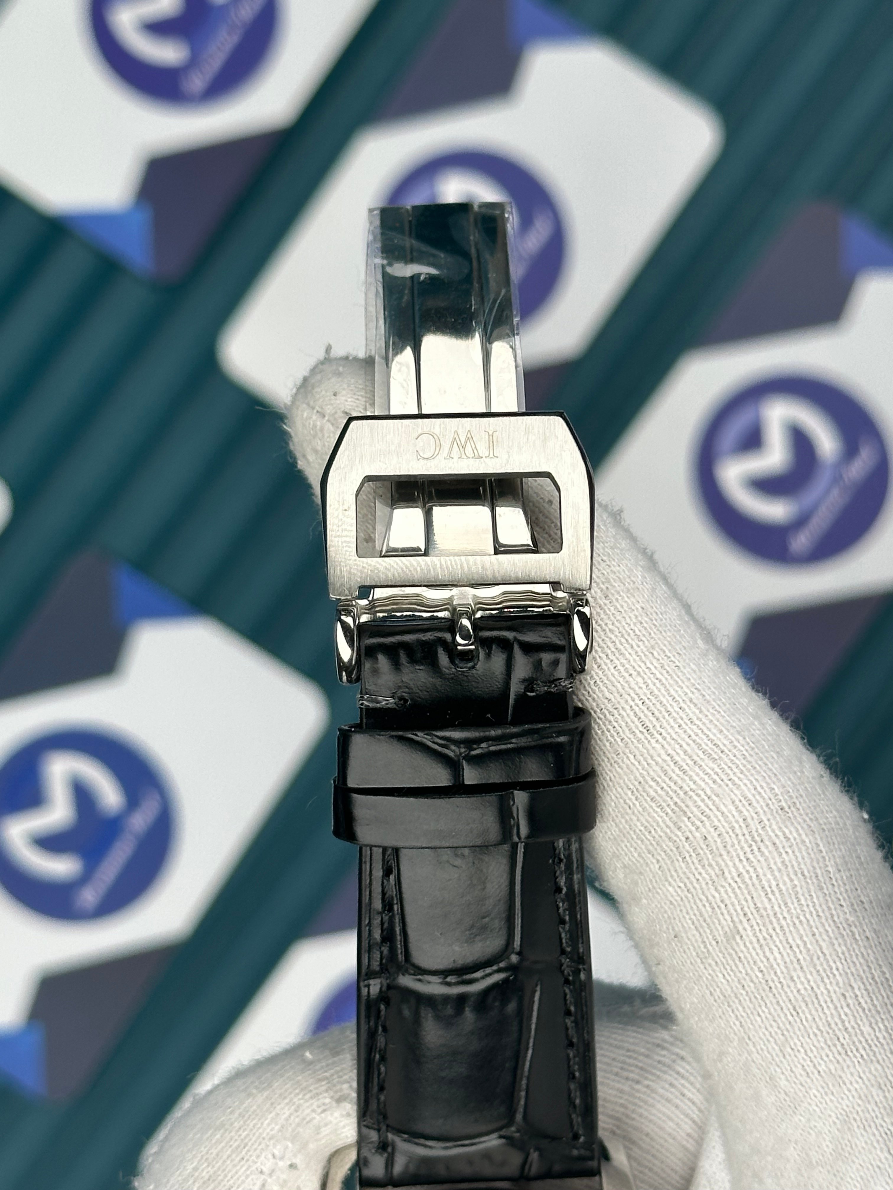 IWC PORTUGUESE TOURBILLON SILVER CASE WHITE DIAL BLACK CORD