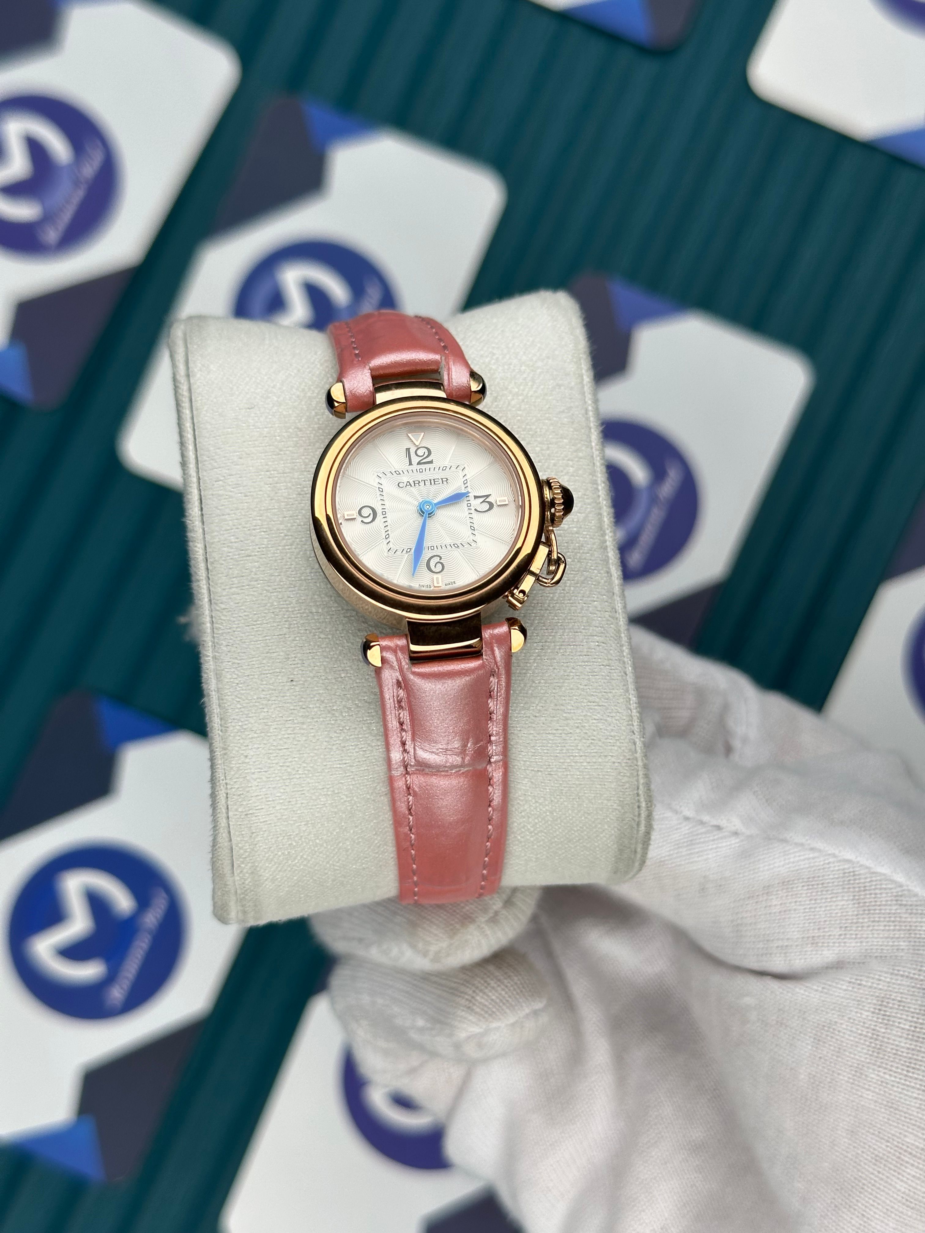 CARTIER PASHA DE CARTIER WHITE DIAL ROSE CASE PINK LEATHER CORD