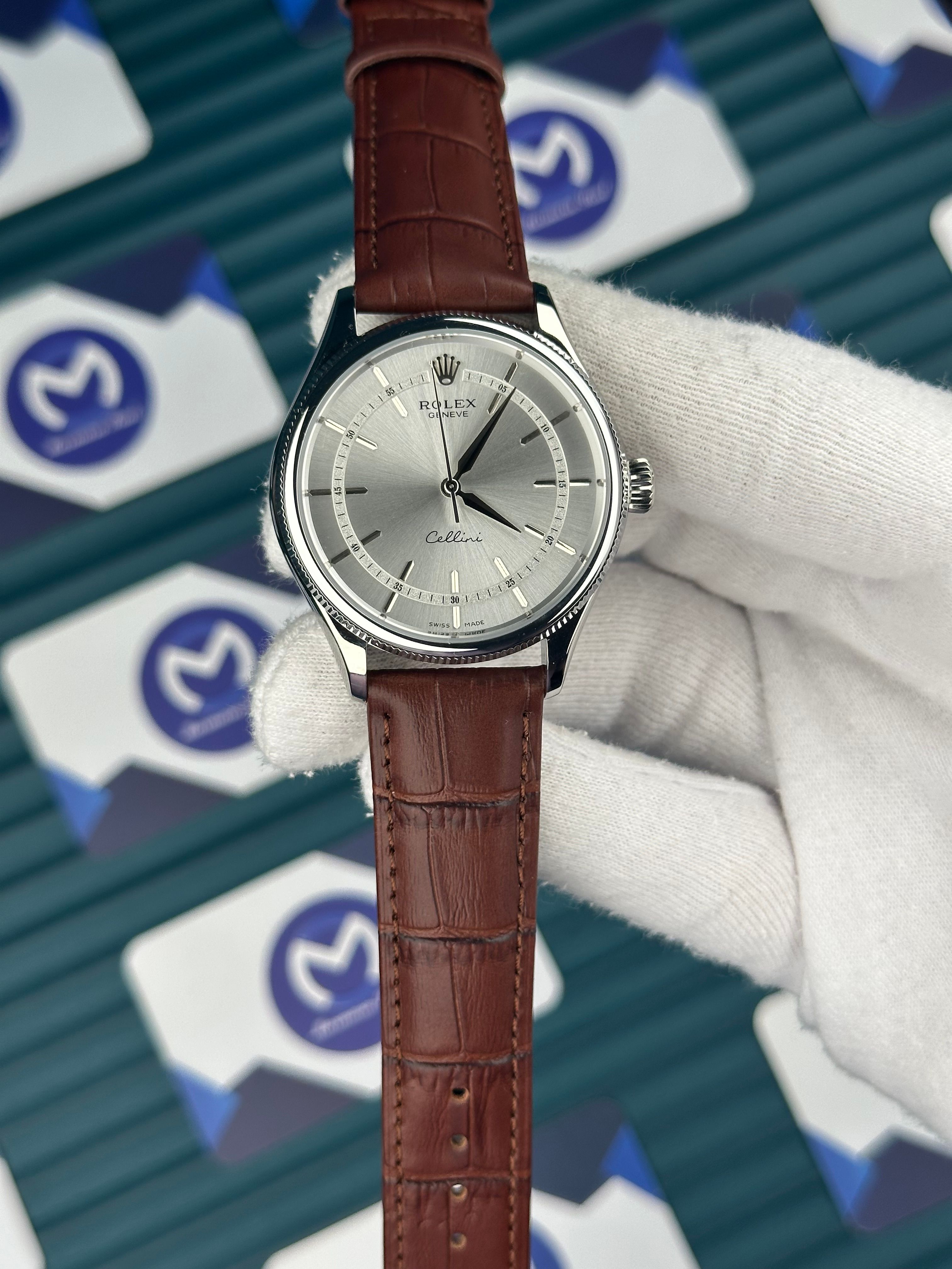 Rolex Cellini Beyaz Kadran Kahverengi Deri Kordon 