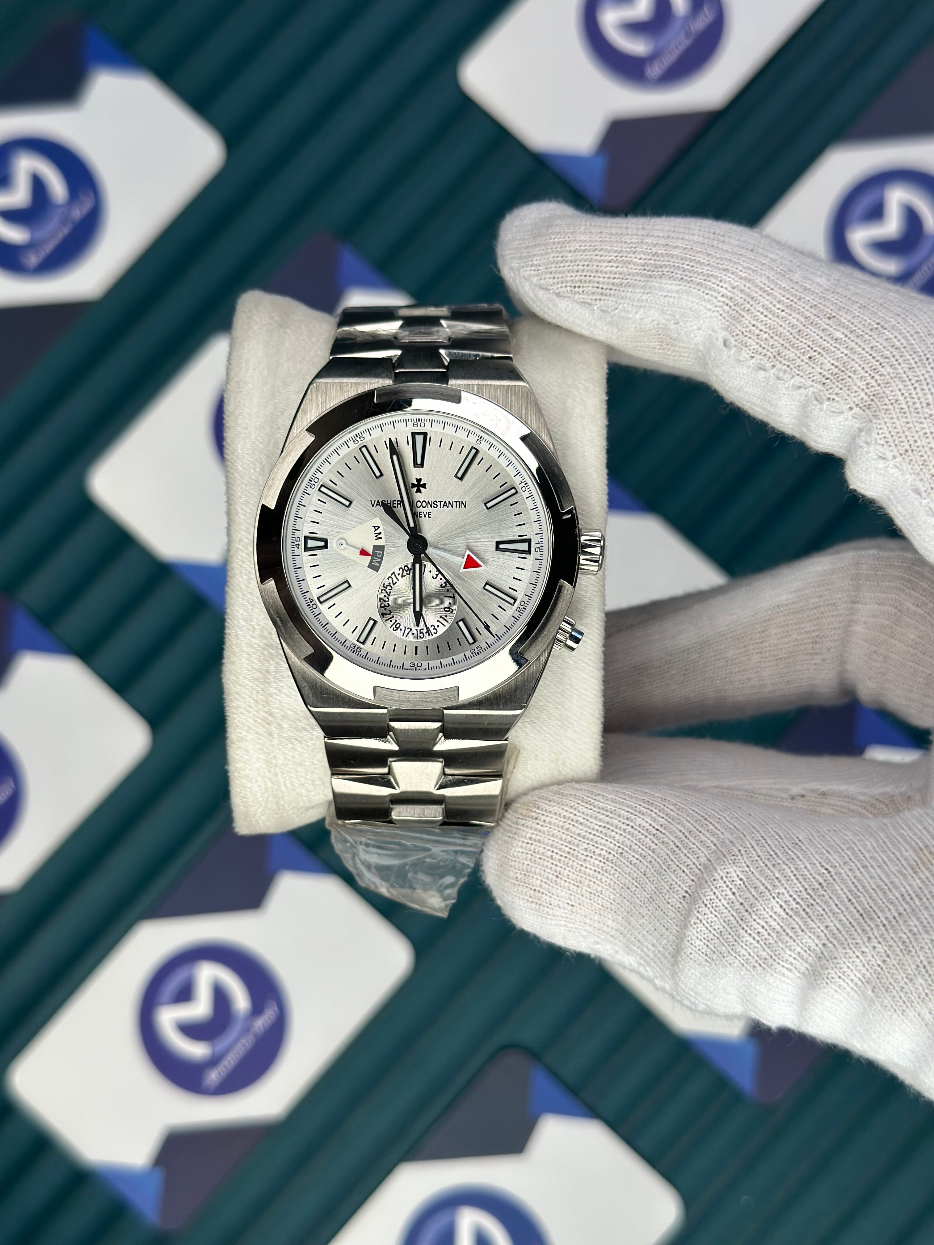 VACHERON CONSTANTIN WHITE OVERSEAS DUAL TIME SILVER 