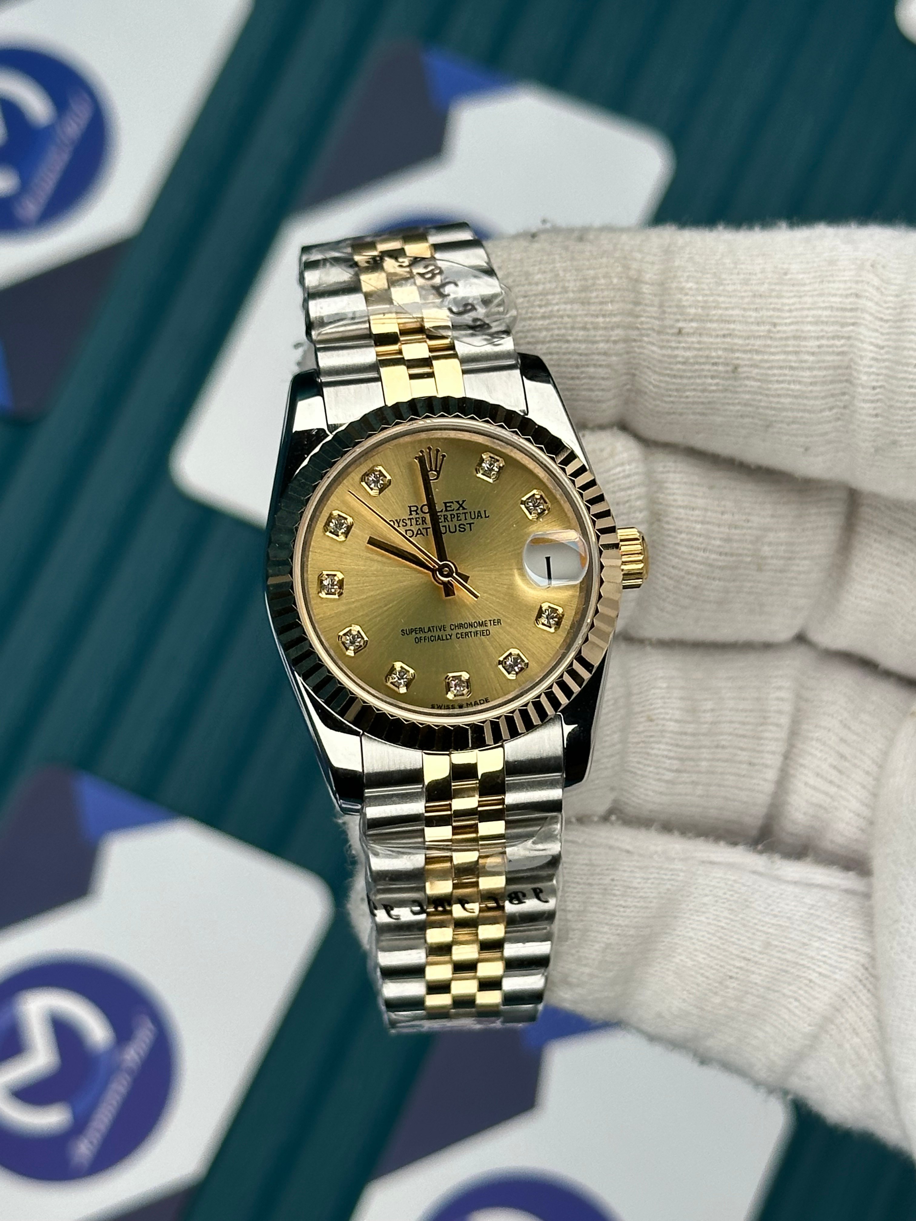 ROLEX 31 GOLD DIAL DIAMOND INDEX GOLD-SILVER JUBILEE
