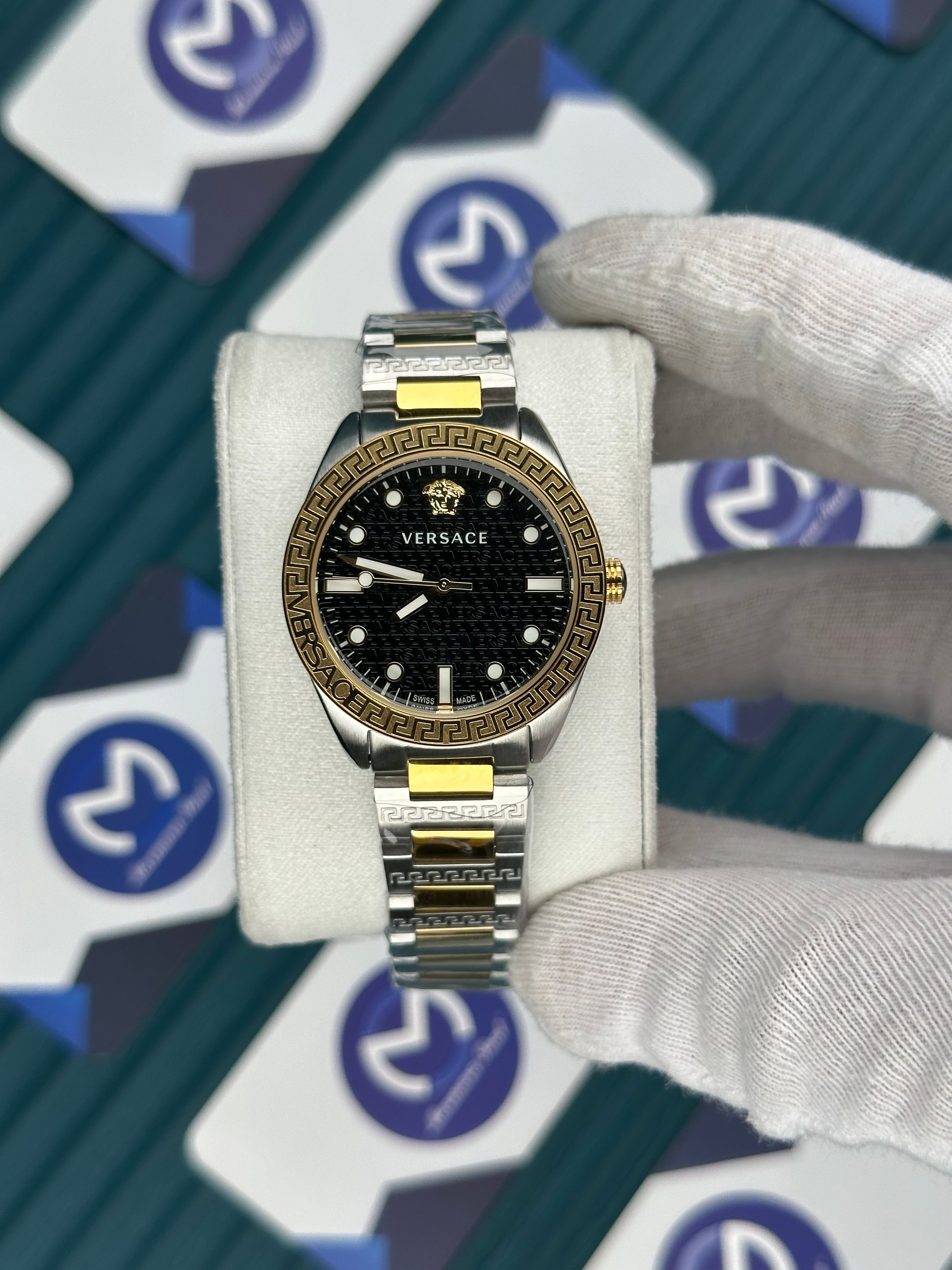 VERSACE 36 DESENLİ SİYAH KADRAN GOLD SILVER KORDON
