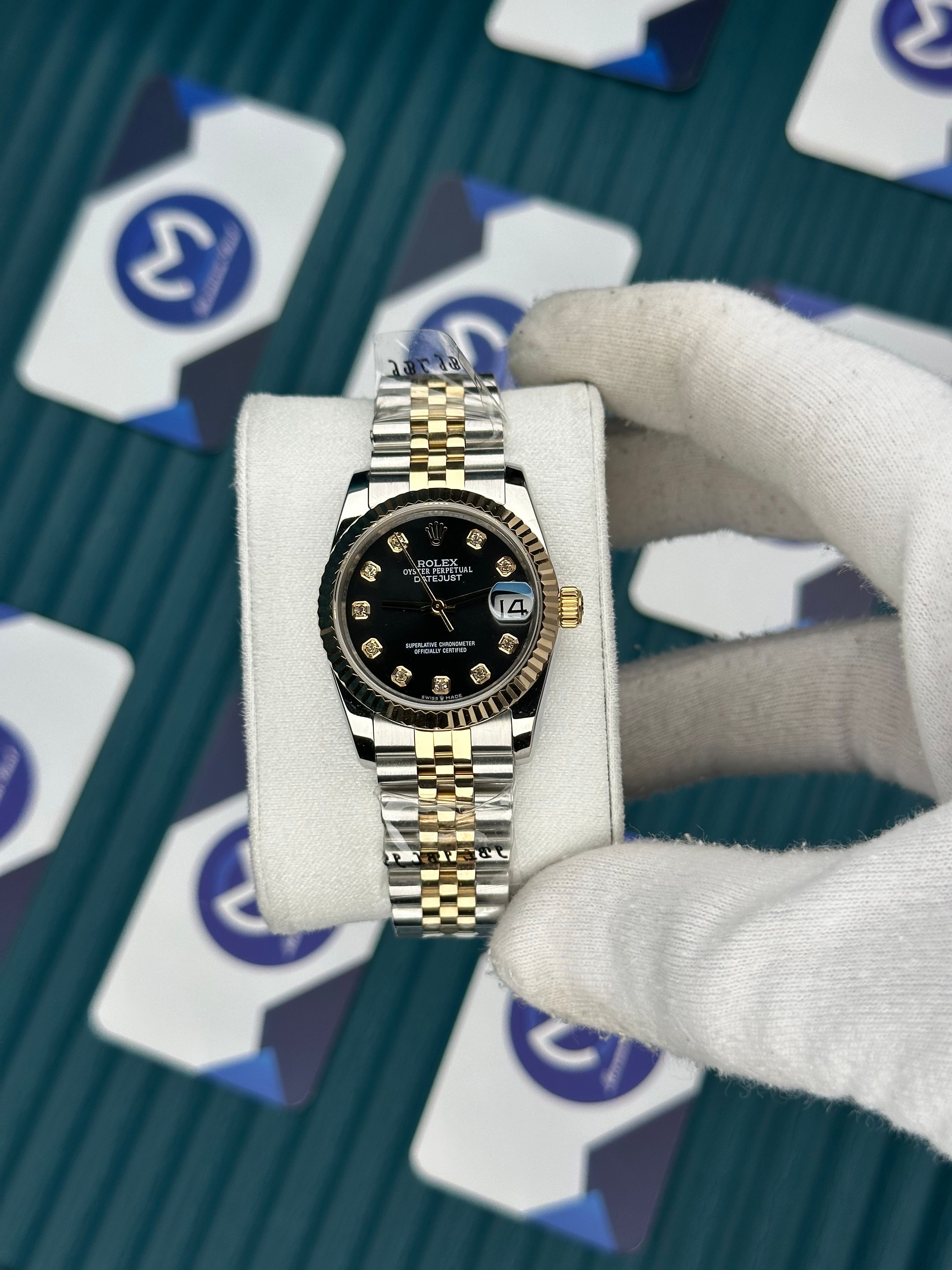 ROLEX 31 SİYAH KADRAN PIRLANTA INDEX GOLD-SILVER JUBILEE