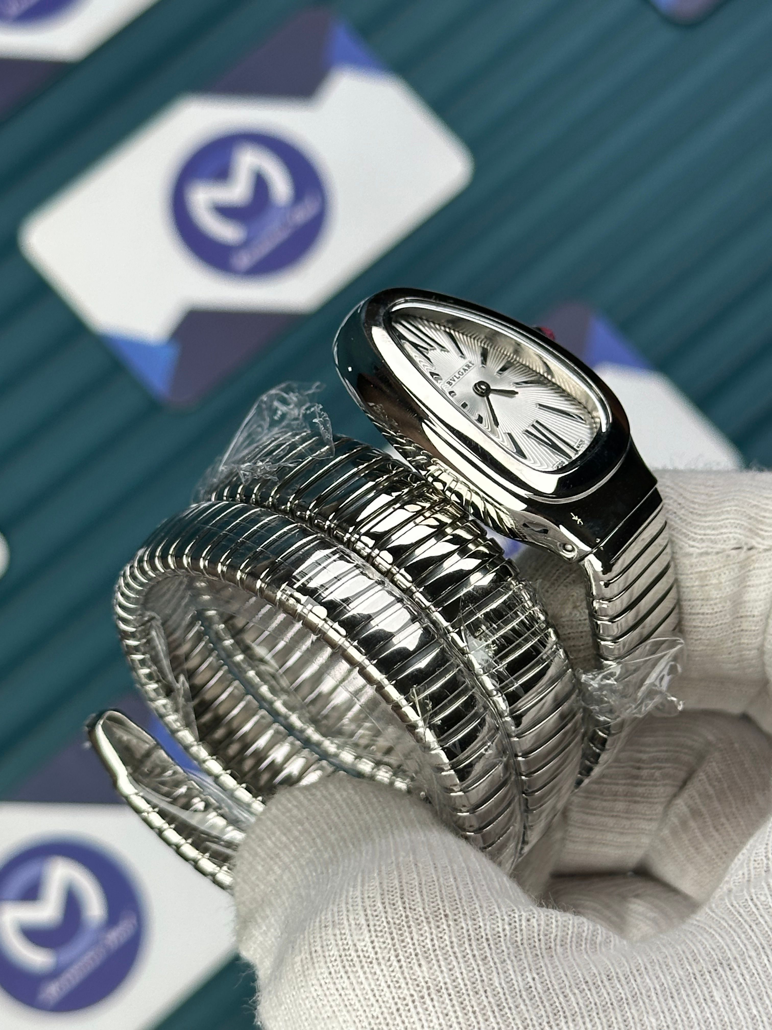 BVLGARI SERPENTI WHITE DIAL SILVER LONG TUBOGAS