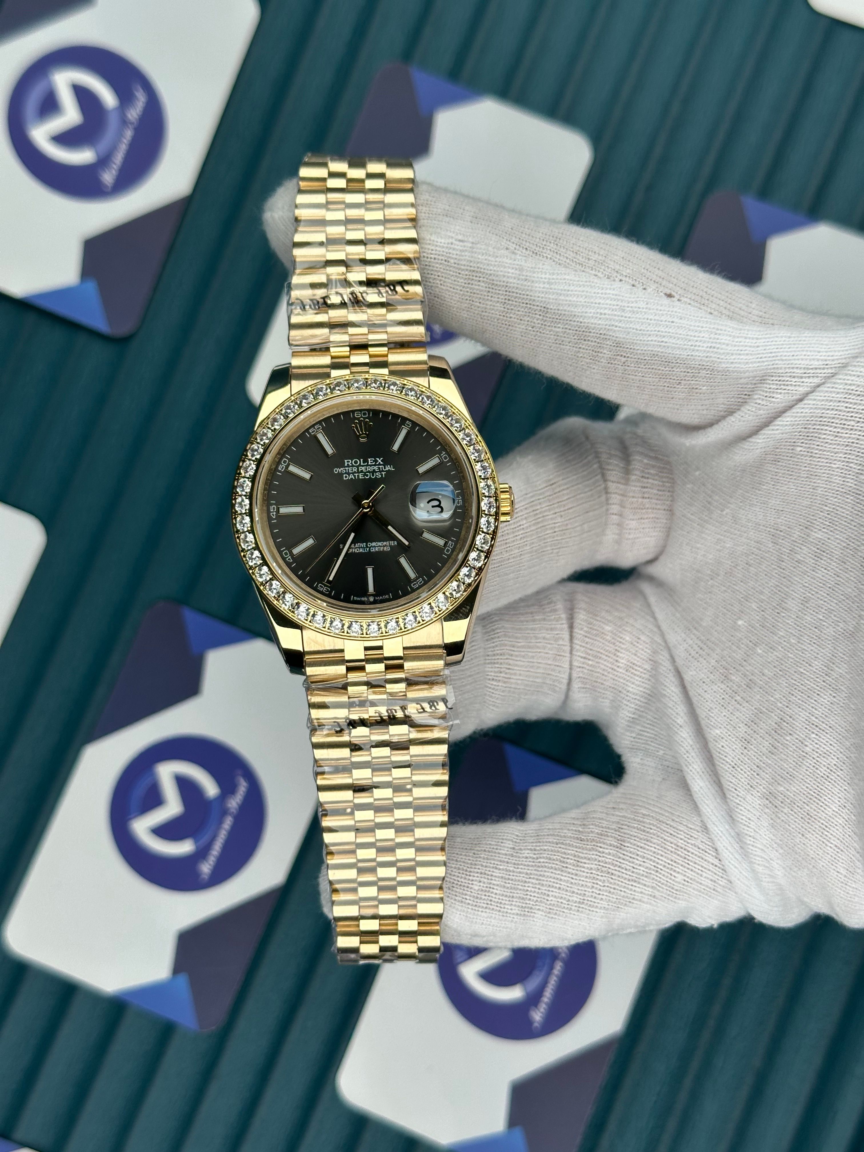 ROLEX DATEJUST DIAMOND BEZEL GREY DIAL GOLD JUBILE