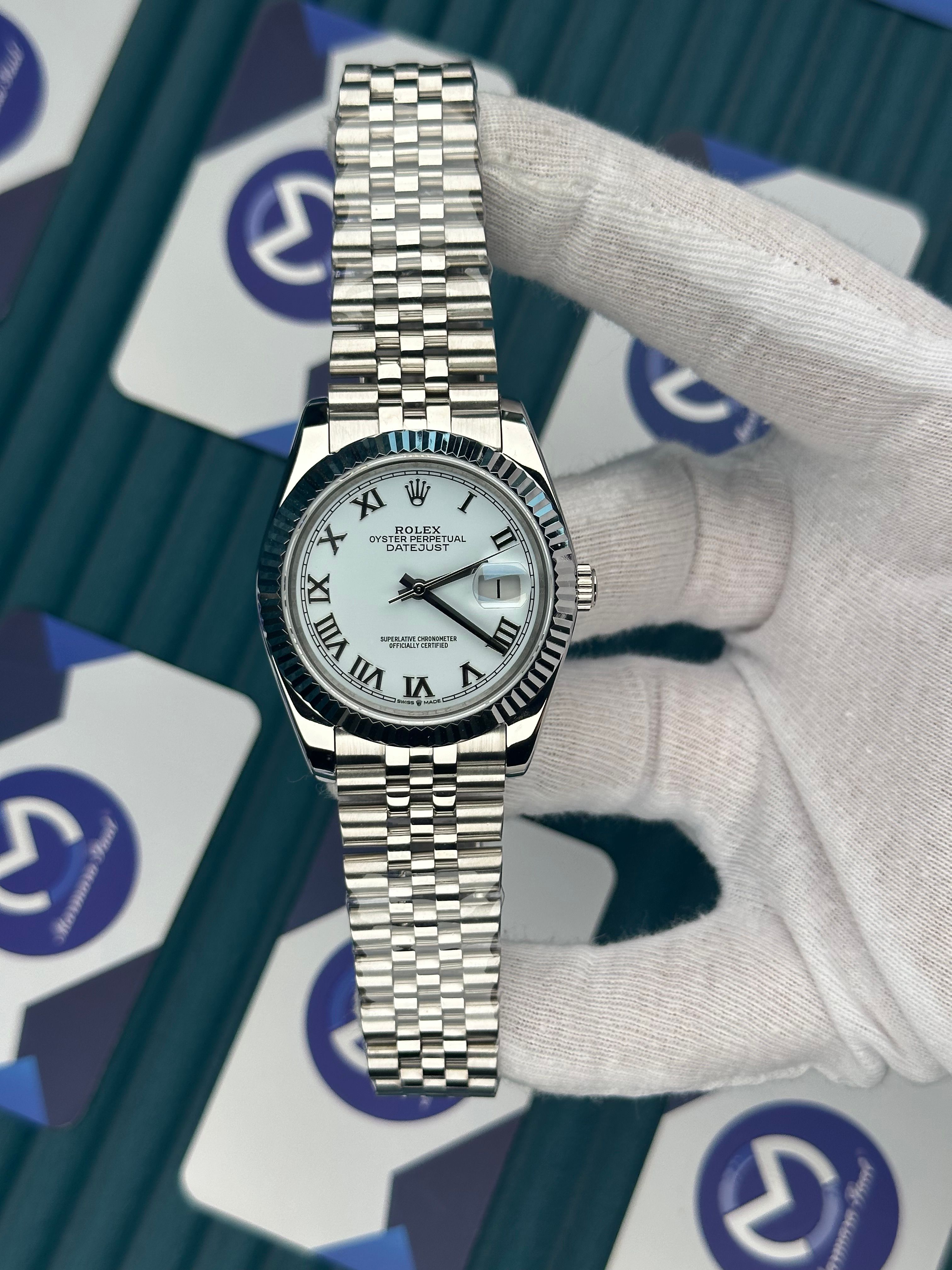 ROLEX DATEJUST WHITE DIAL SILVER ROMA INDEX SILVER JUBILE