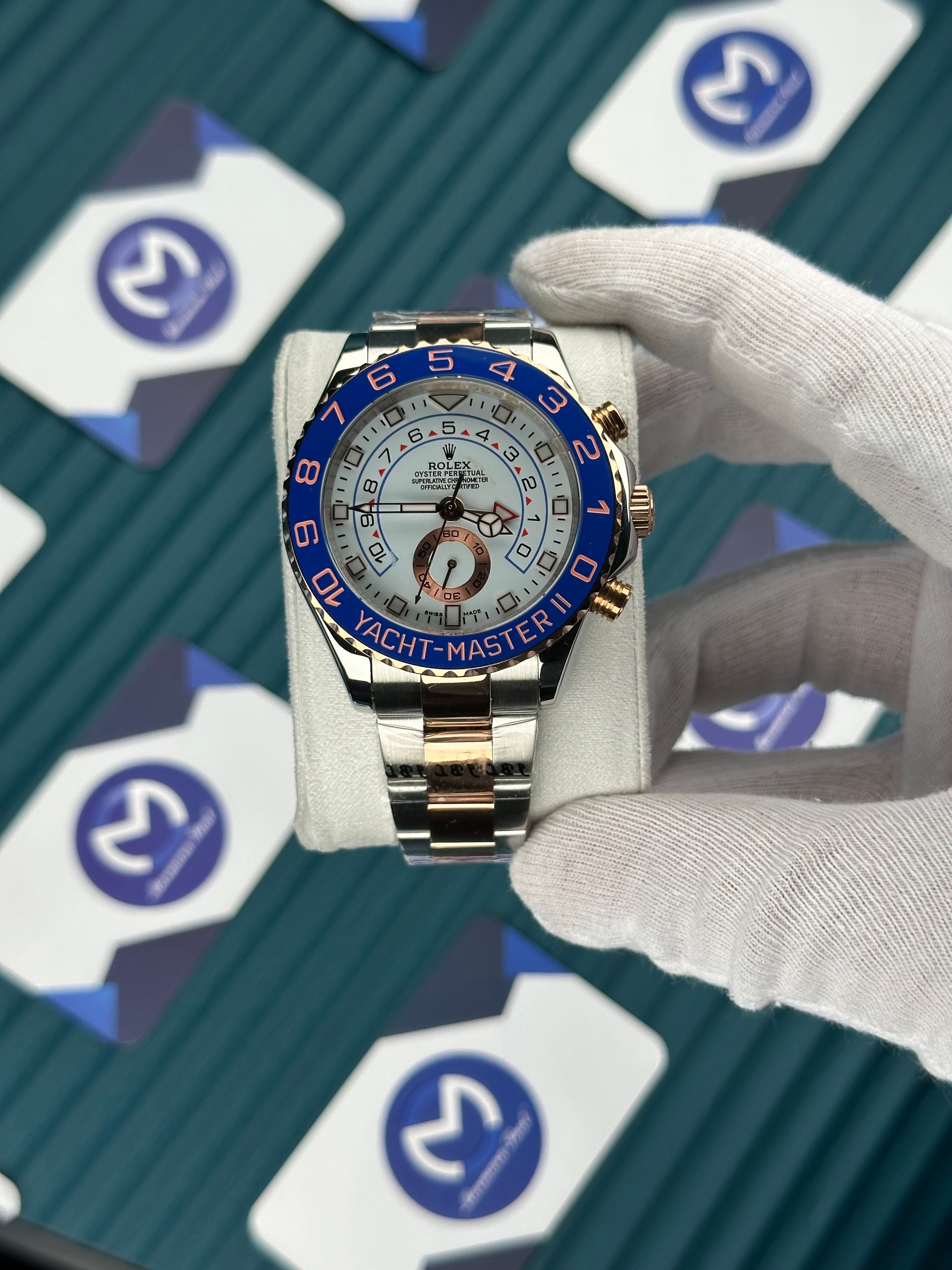ROLEX YACHT-MASTER WHITE BLUE ROSE-SILVER OYSTER