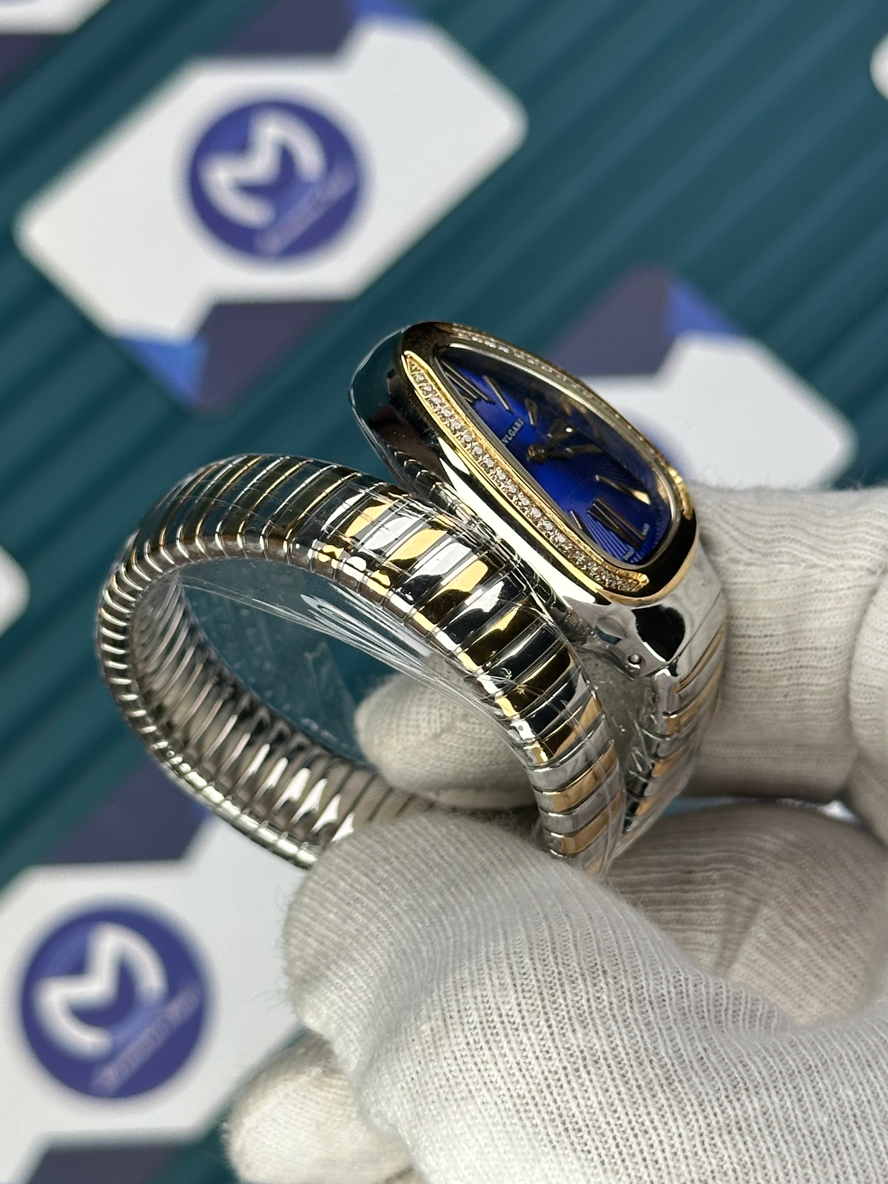 BVLGARI SERPENTI BLUE DIAL DIAMOND BEZEL GOLD-SILVER SHORT TUBOGAS