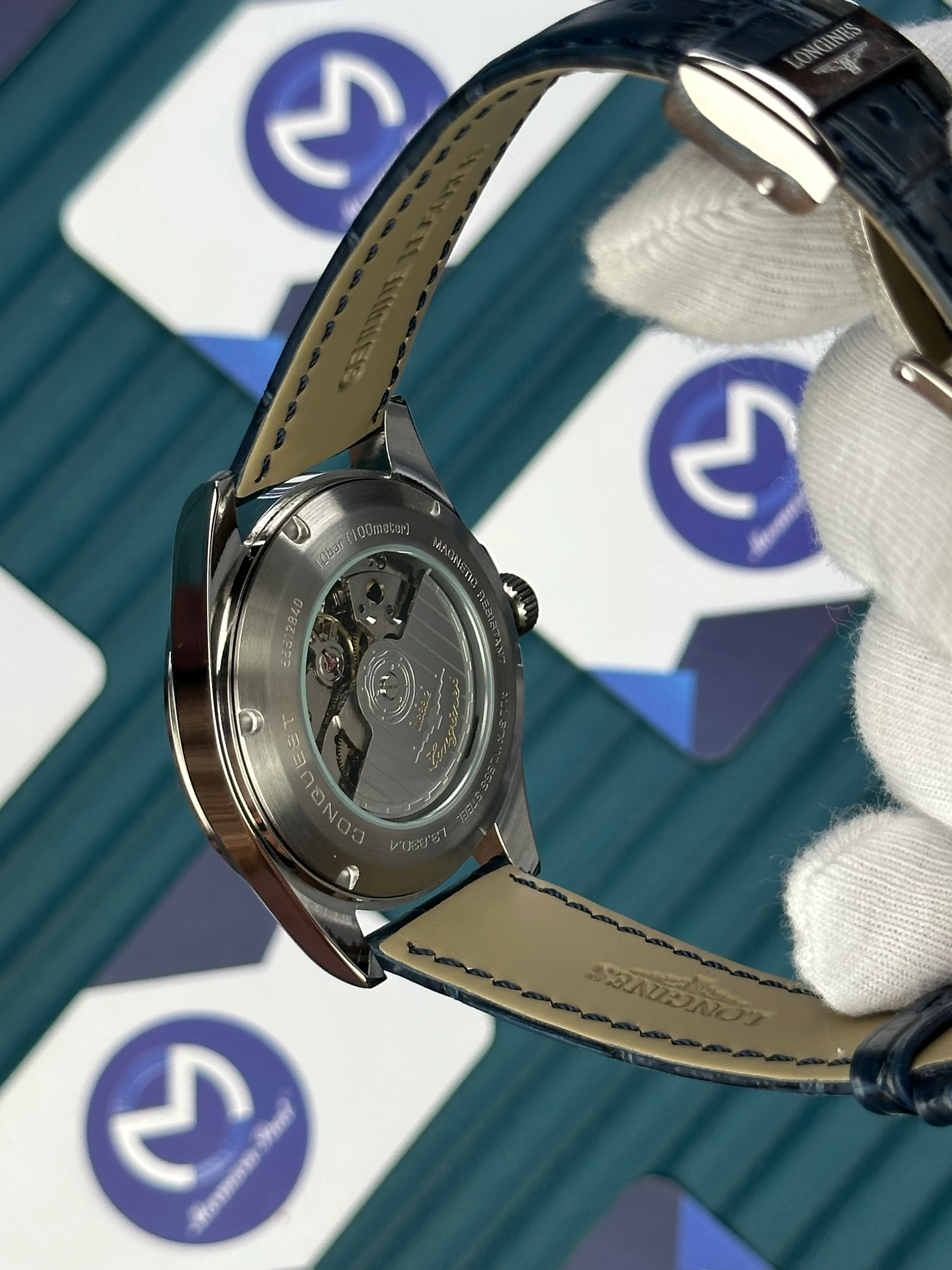 LONGINES CONQUEST AUTOMATIC BLUE DIAL SILVER CASE BLUE LEATHER 