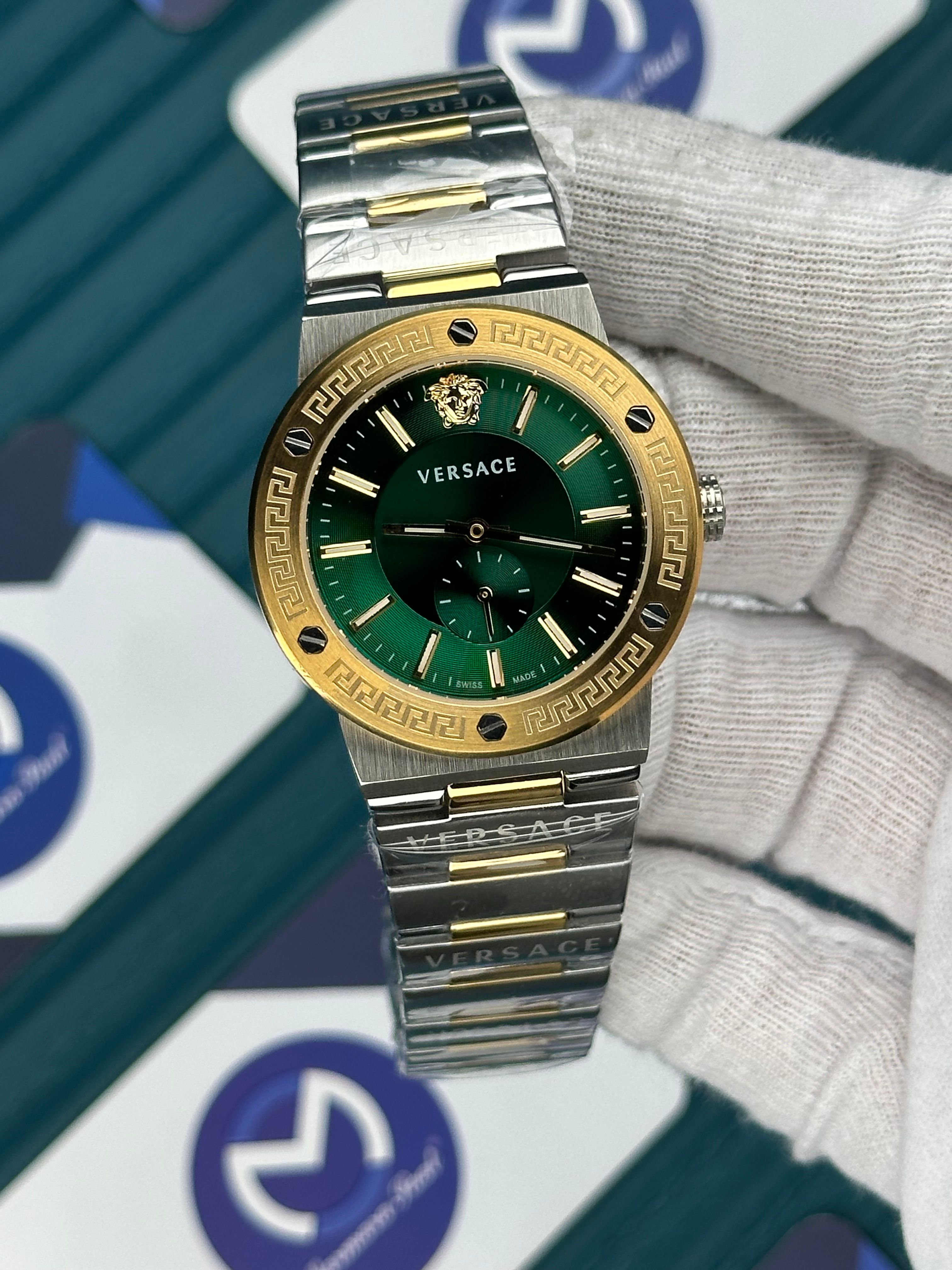 VERSACE 36 GREEN CHRONOMETER DIAL GOLD-SILVER
