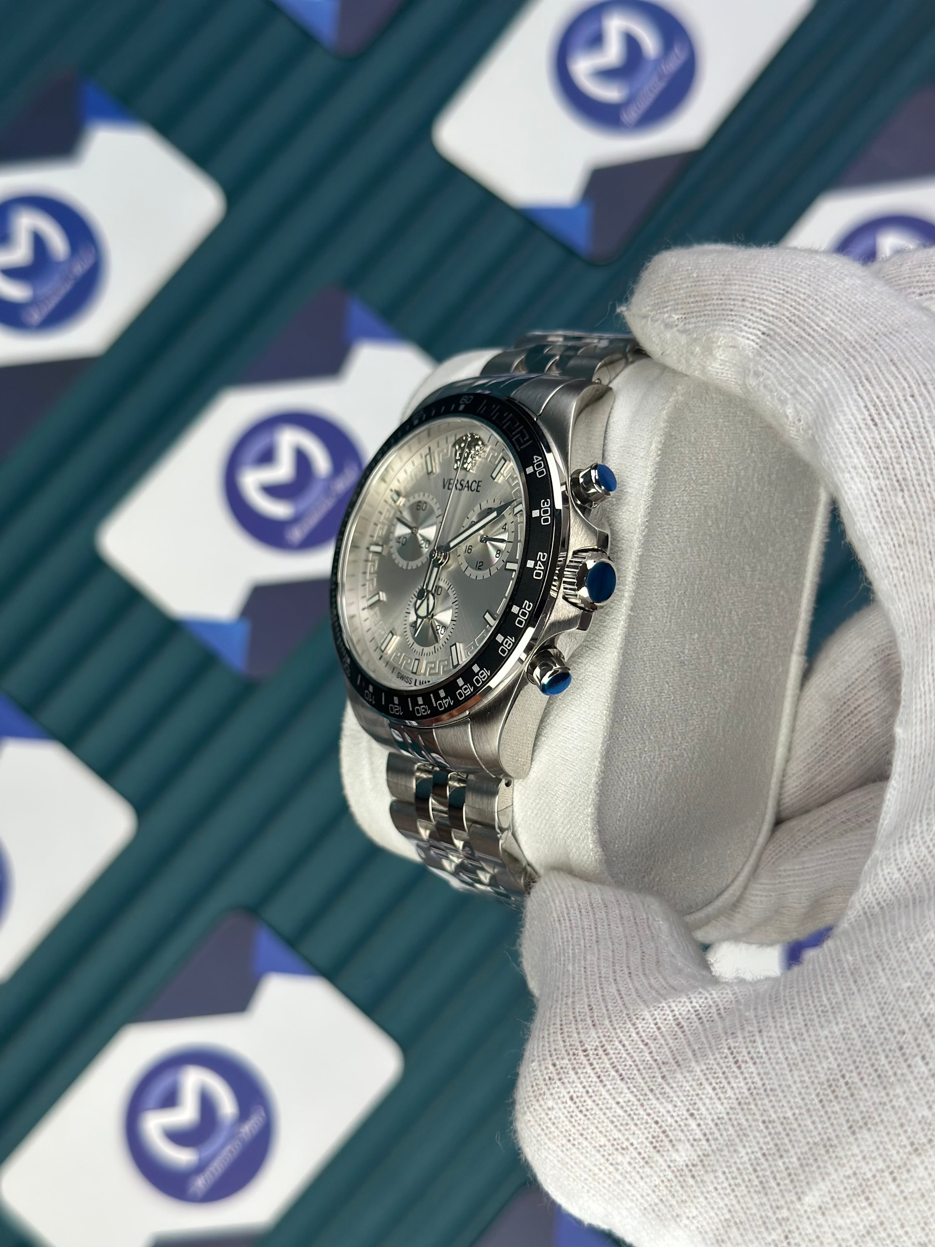 VERSACE WHITE DIAL CHRONOGRAPH SILVER JUBILE