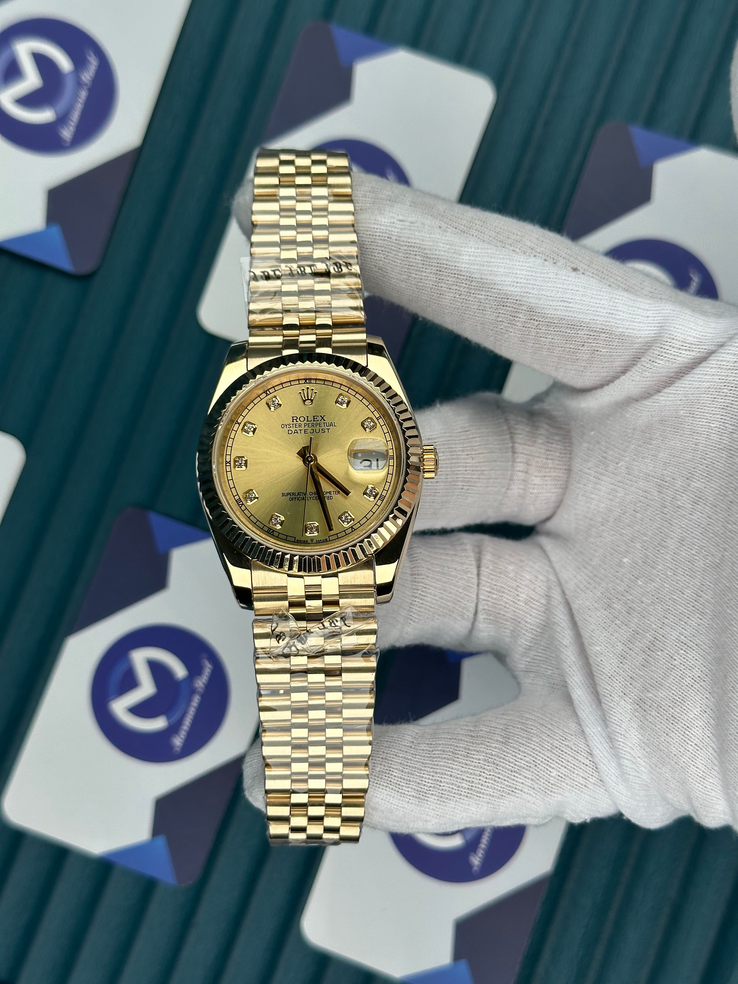 ROLEX DATEJUST DIAMOND INDEX GOLD DIAL GOLD JUBILEE