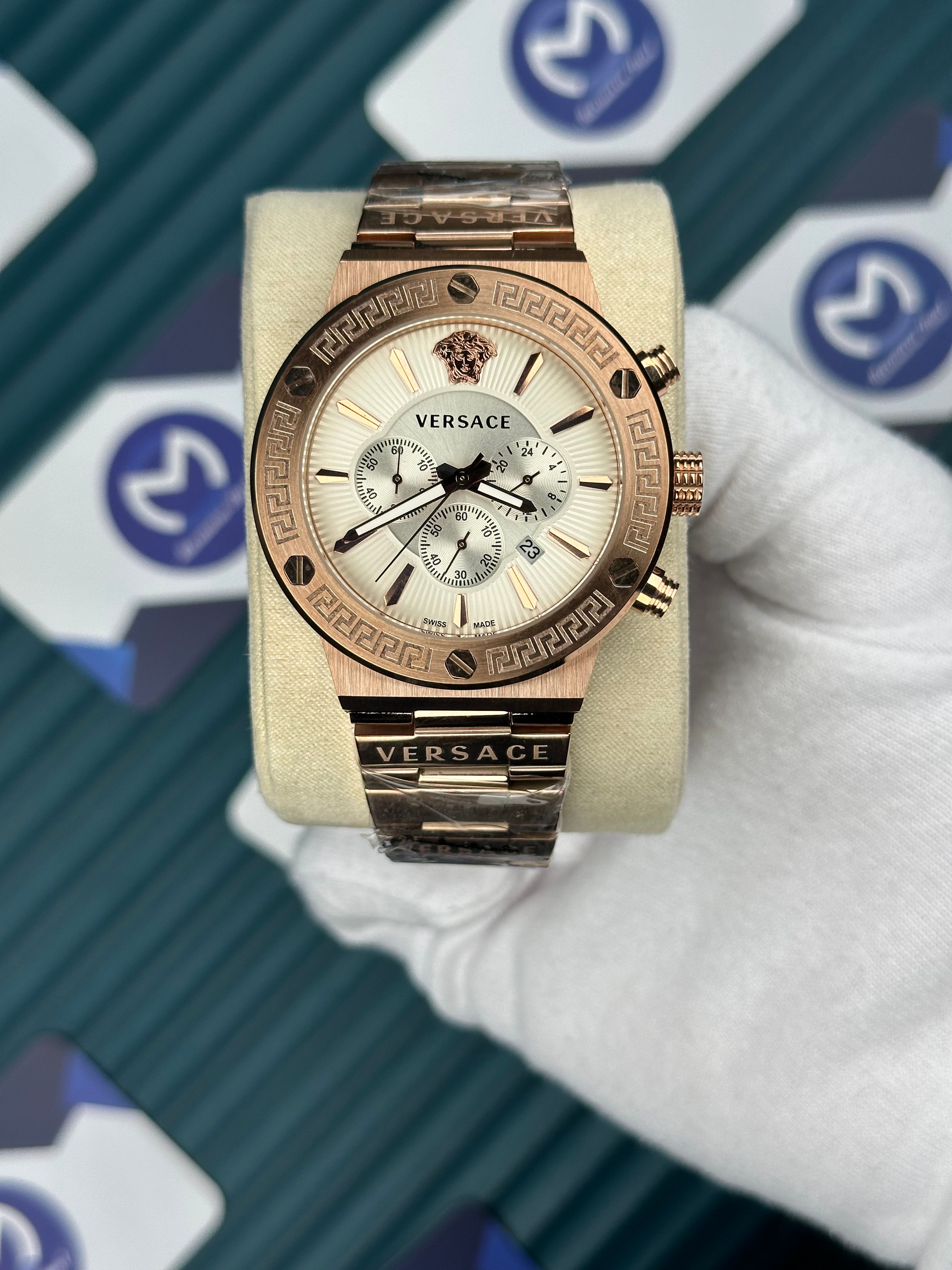 Versace Rose-Gold Üç Fonksiyonlu Beyaz Kadran