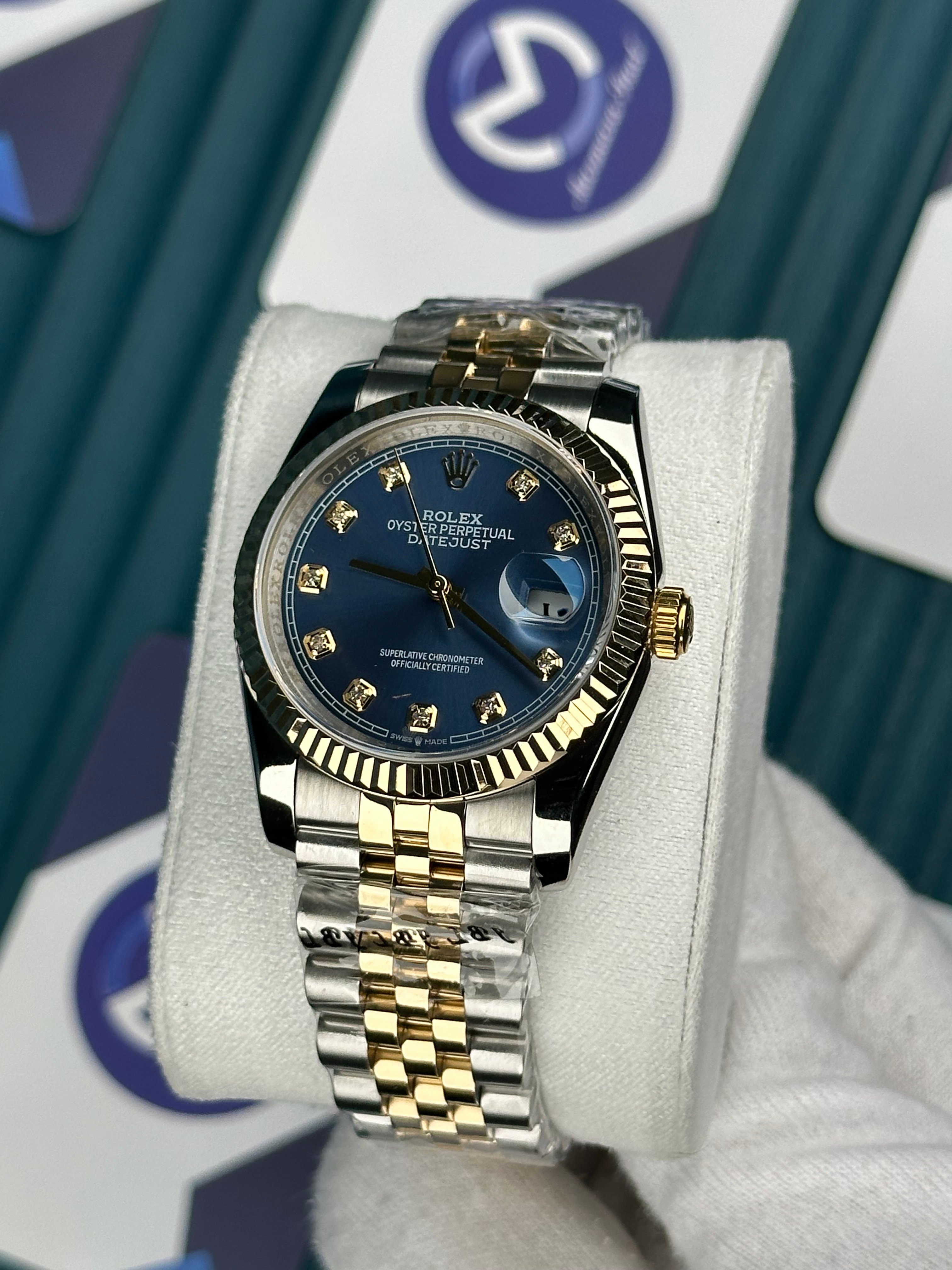 ROLEX 36 BLUE DIAL PIRLANTA INDEX GOLD-SILVER