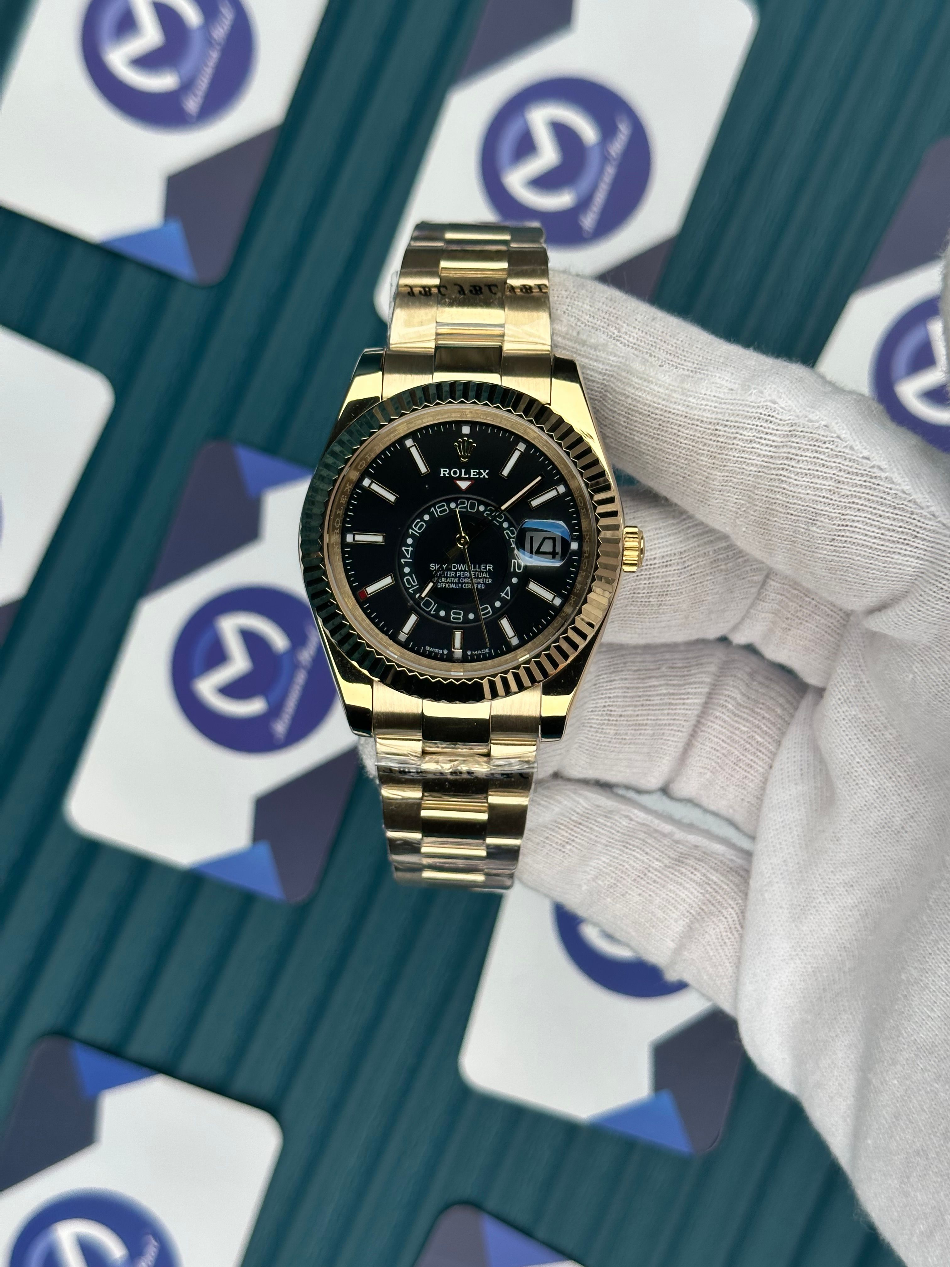 ROLEX SKY-DWELLER BLACK DIAL GOLD OYSTER
