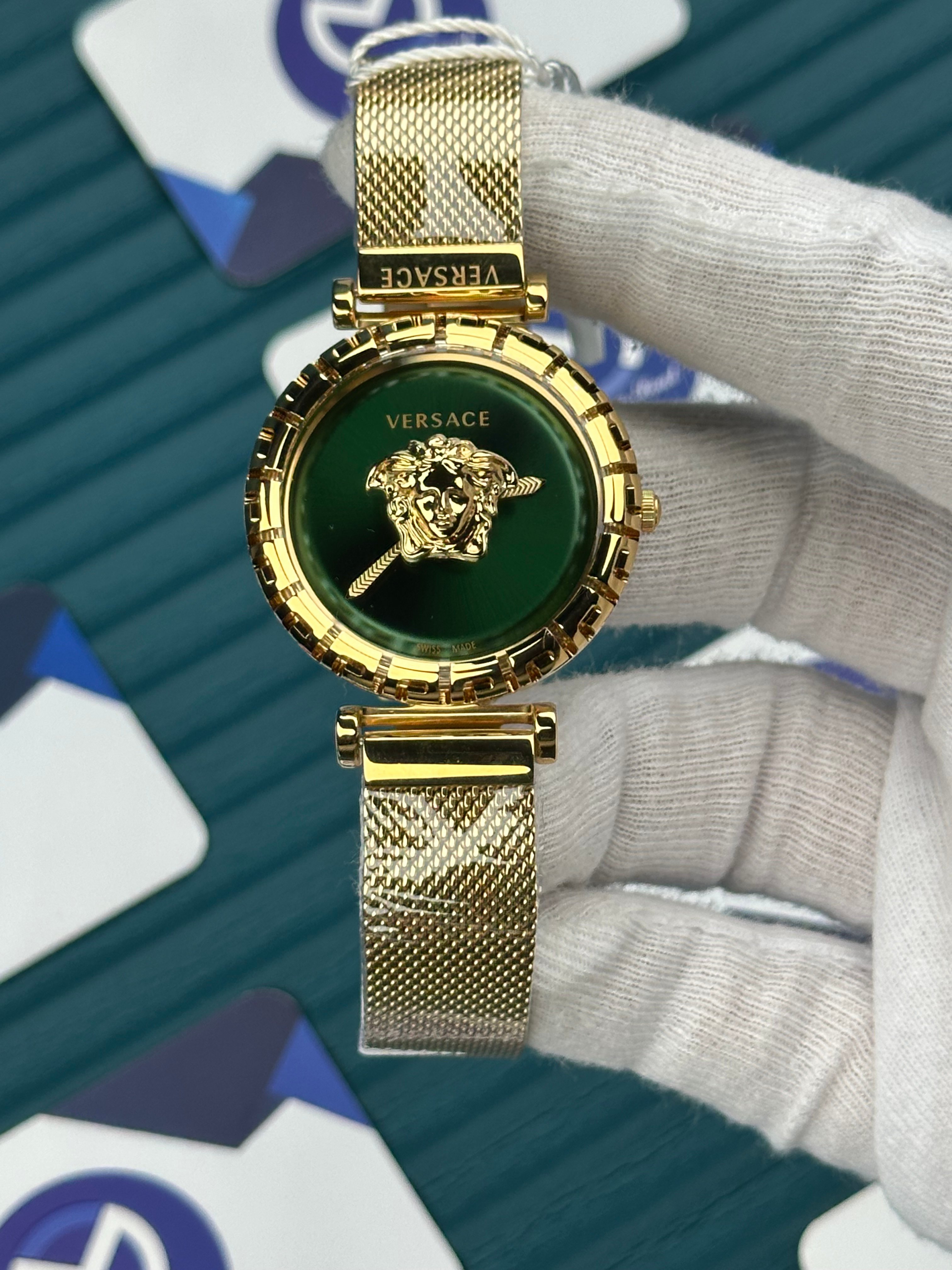 VERSACE 36 GREEN 3D DIAL GOLD BRACELET