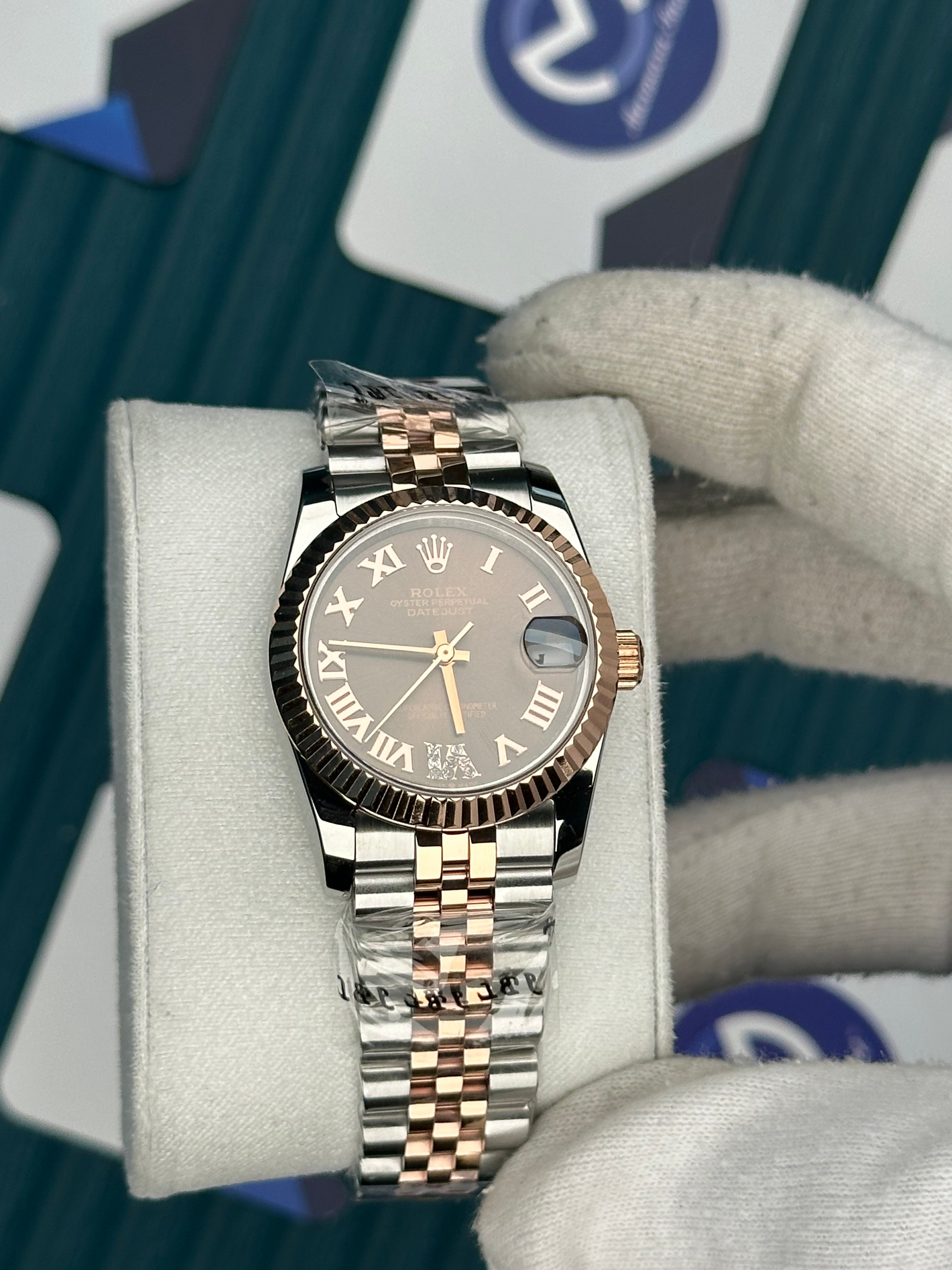 ROLEX 31 CHOCOLATE DIAL ROSE-SILVER JUBILEE