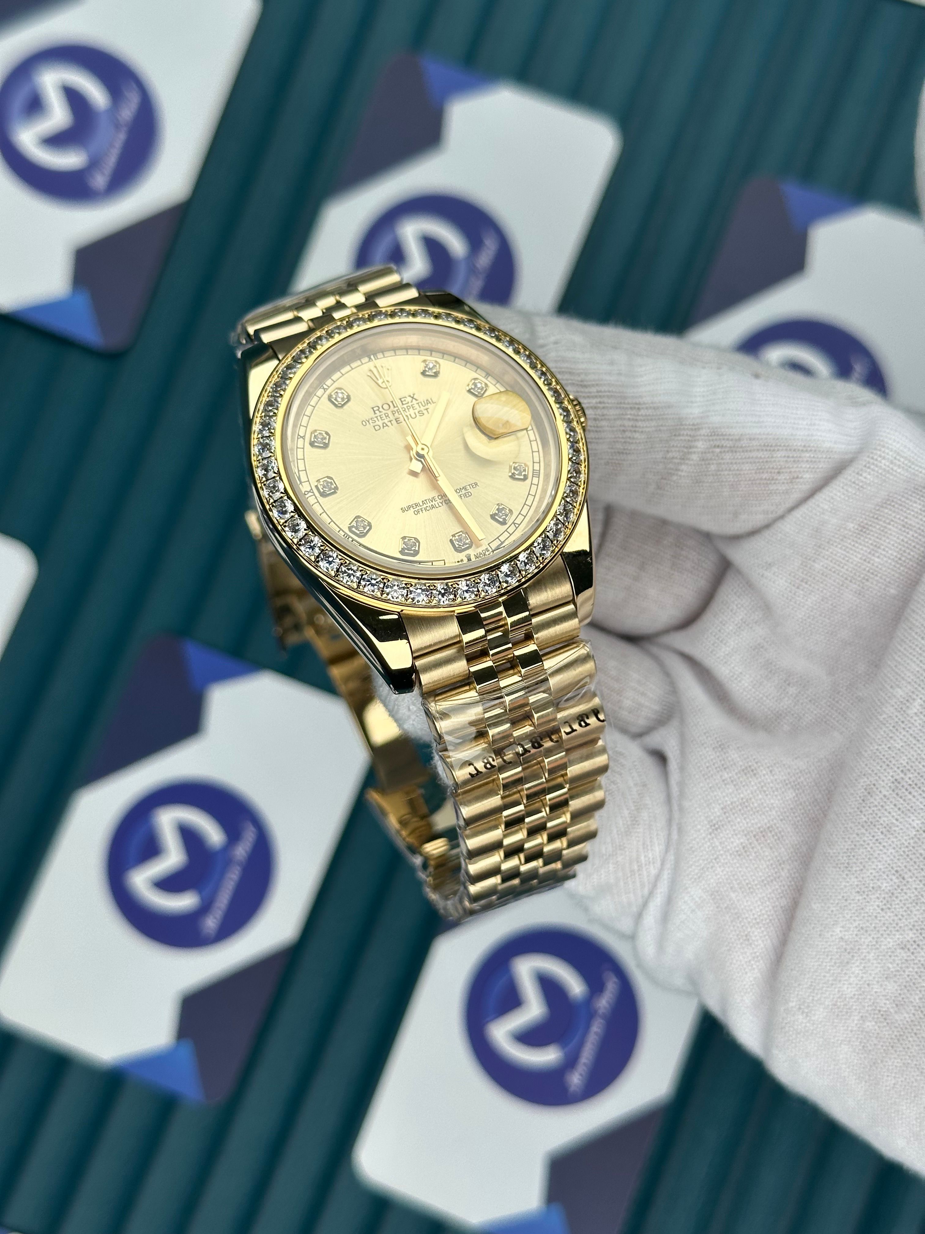 ROLEX DATEJUST DIAMOND BEZEL GOLD DIAL GOLD JUBILE