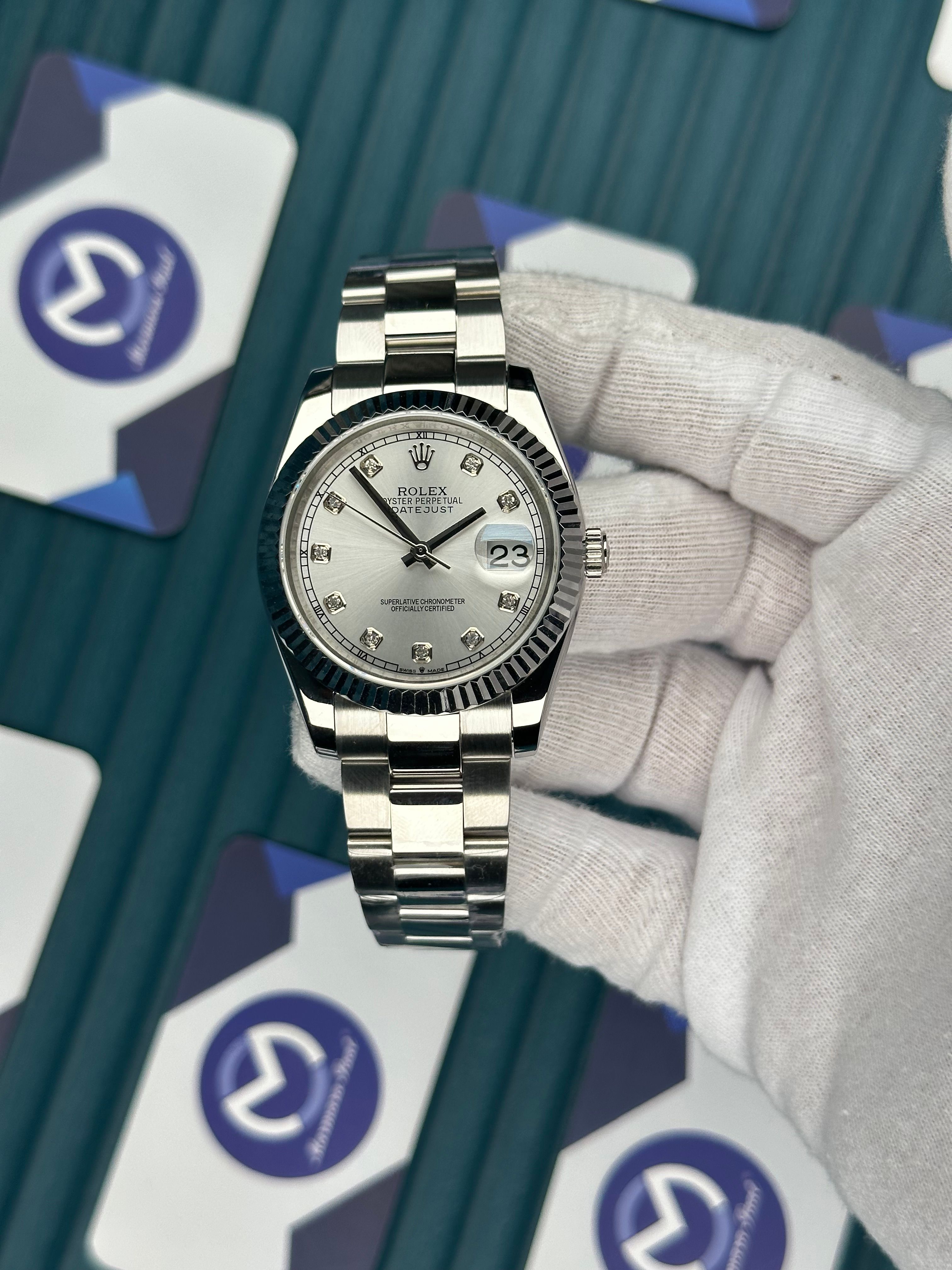 ROLEX DATEJUST WHITE DIAL DIAMOND INDEX SILVER OYSTER