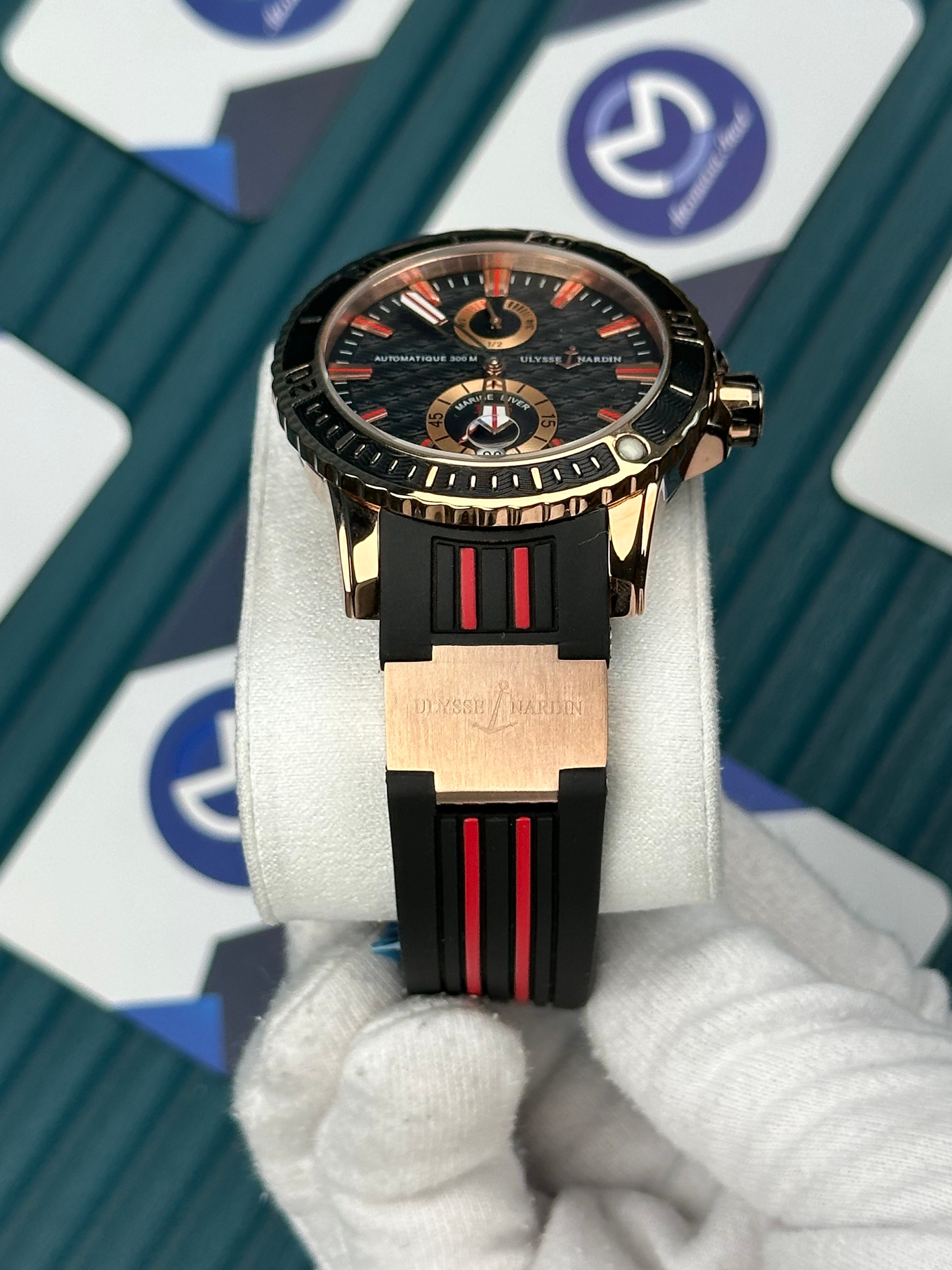 Ulysse Nardin Marine Chronograph Black Cord Red Line Rose Case Automatic