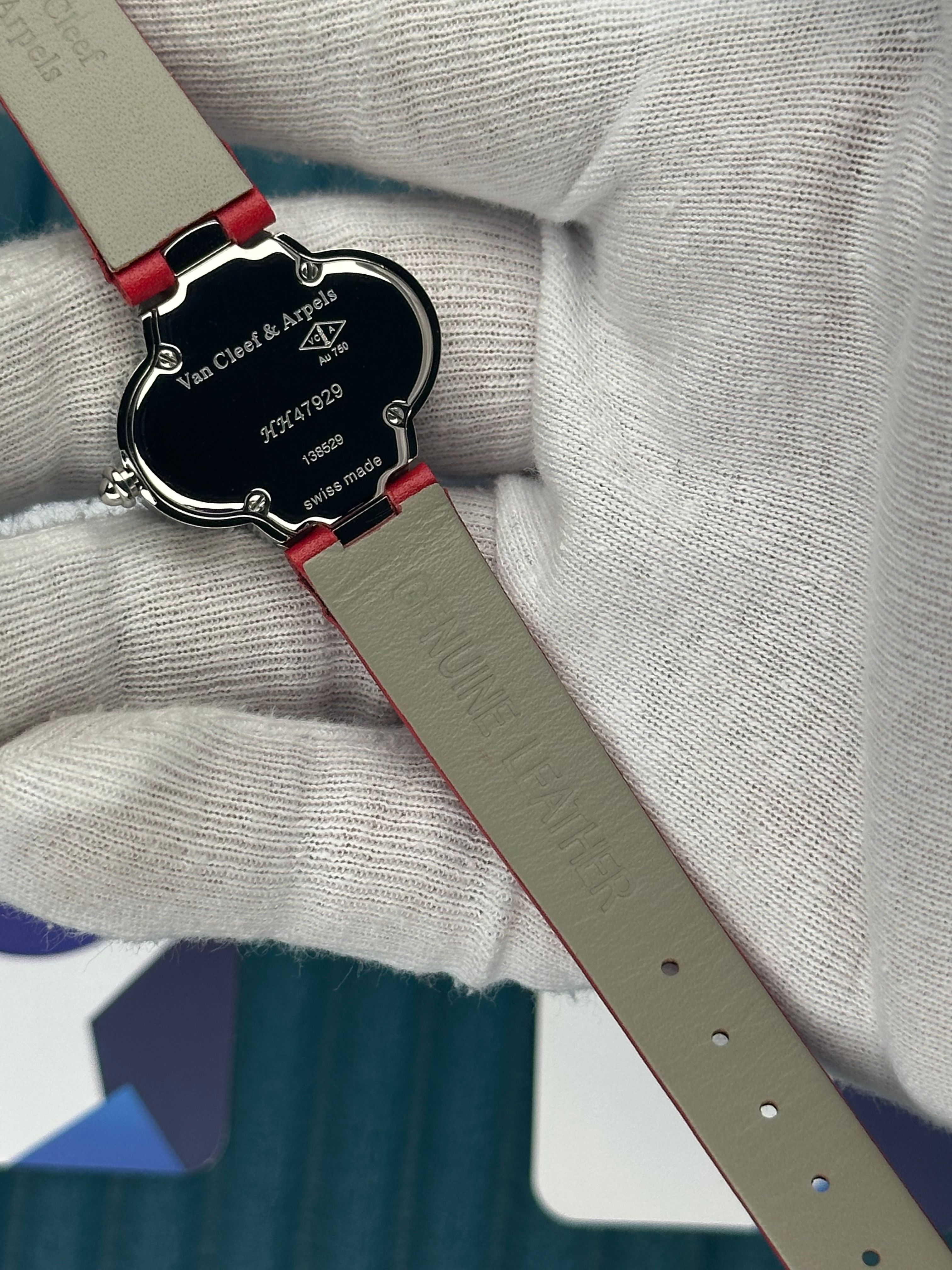 VAN CLEEF & ARPELS RED DIAL DIAMOND BEZEL SILVER CASE RED LEATHER CORD