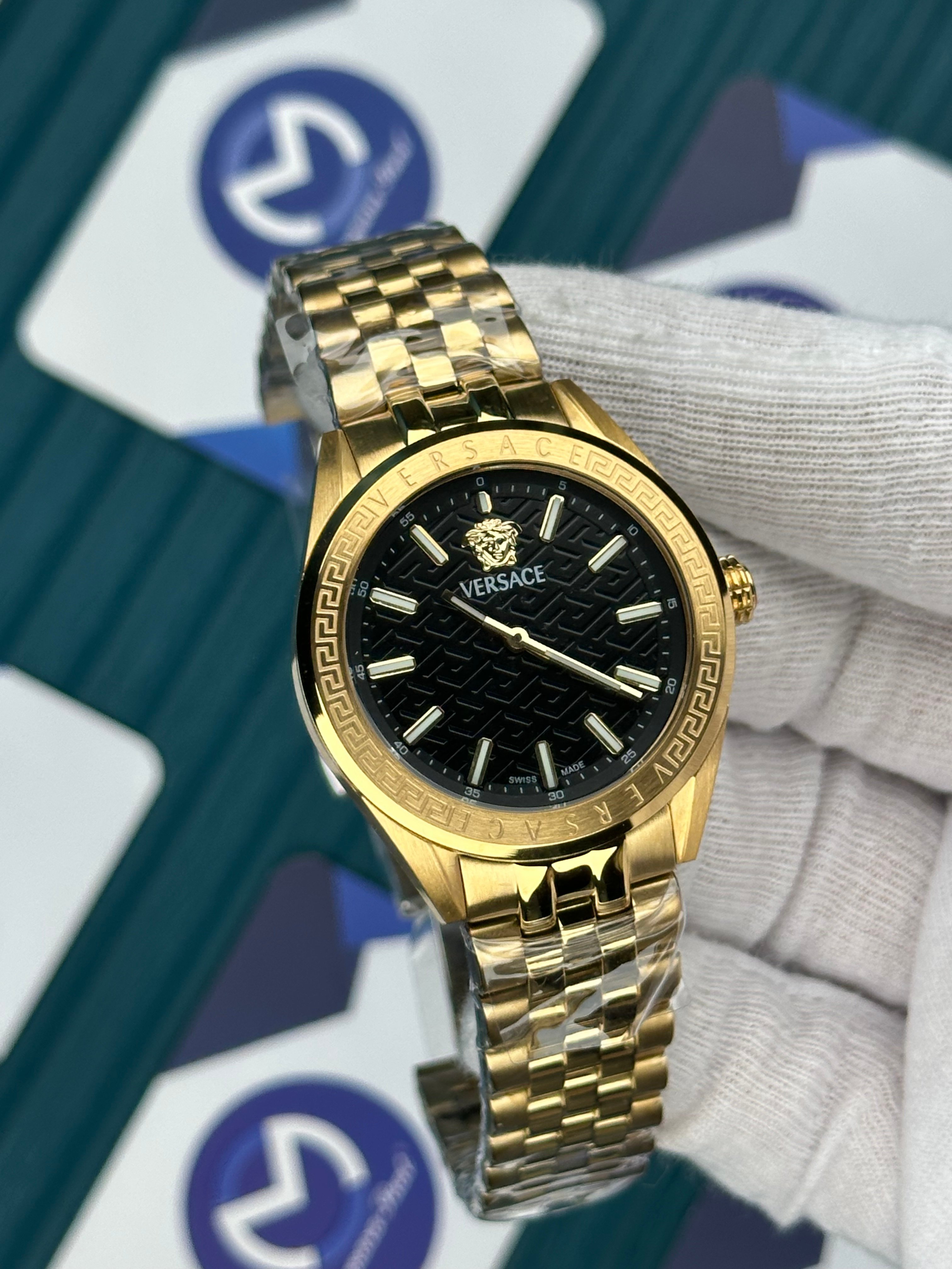 VERSACE 36 BLACK DIAL GOLD SILVER