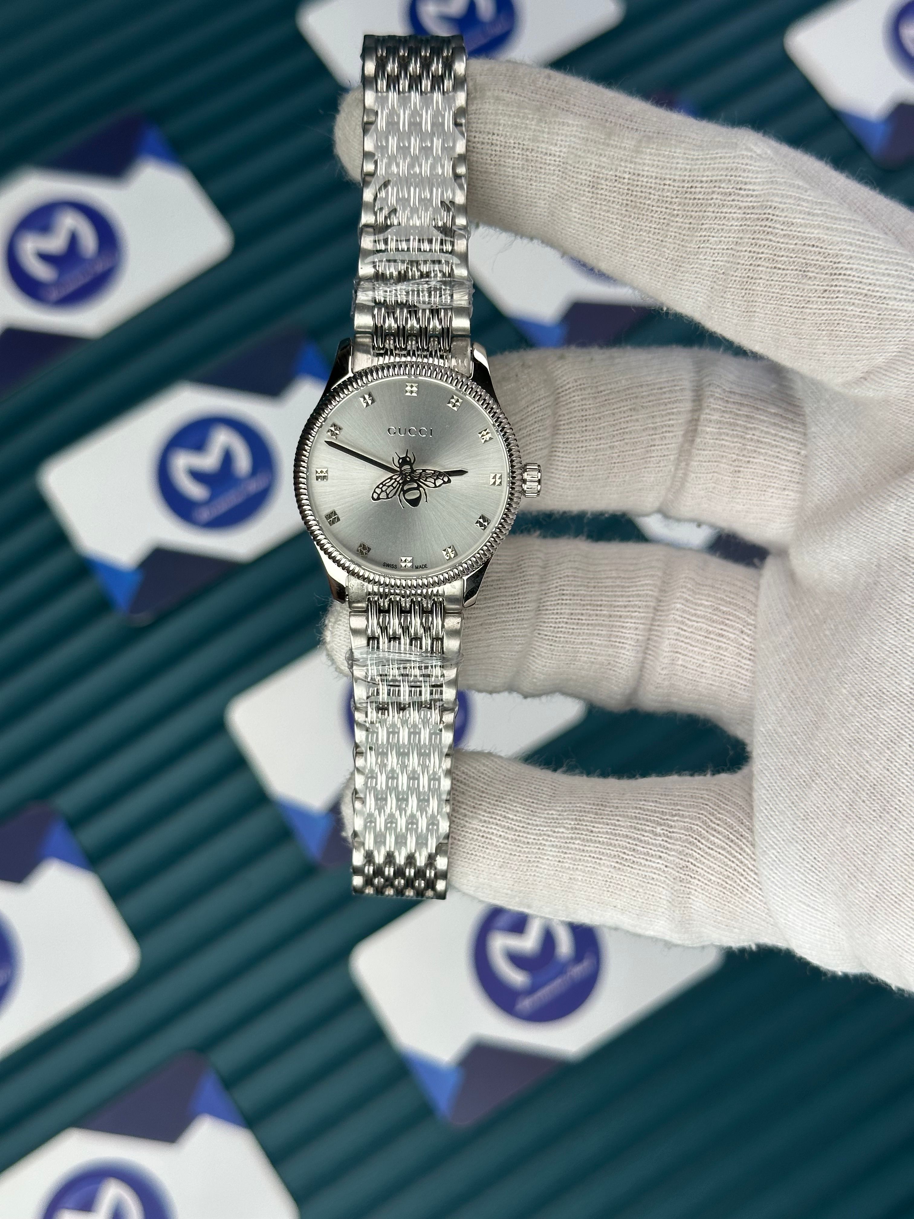GUCCI WHITE DIAL SPINNING BUTTERFLY SILVER