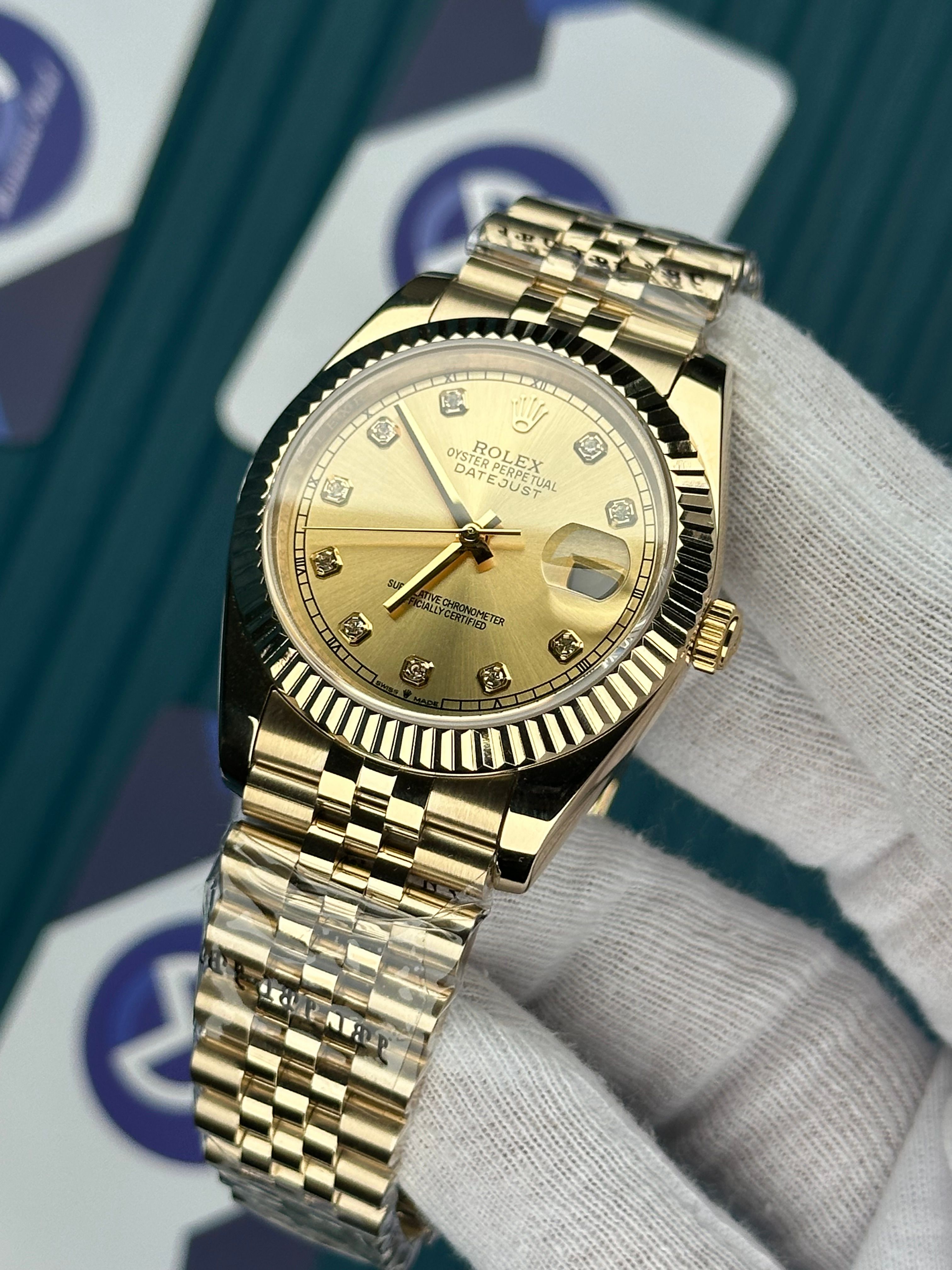 ROLEX DATEJUST GOLD DIAL DIAMOND INDEX GOLD JUBILE
