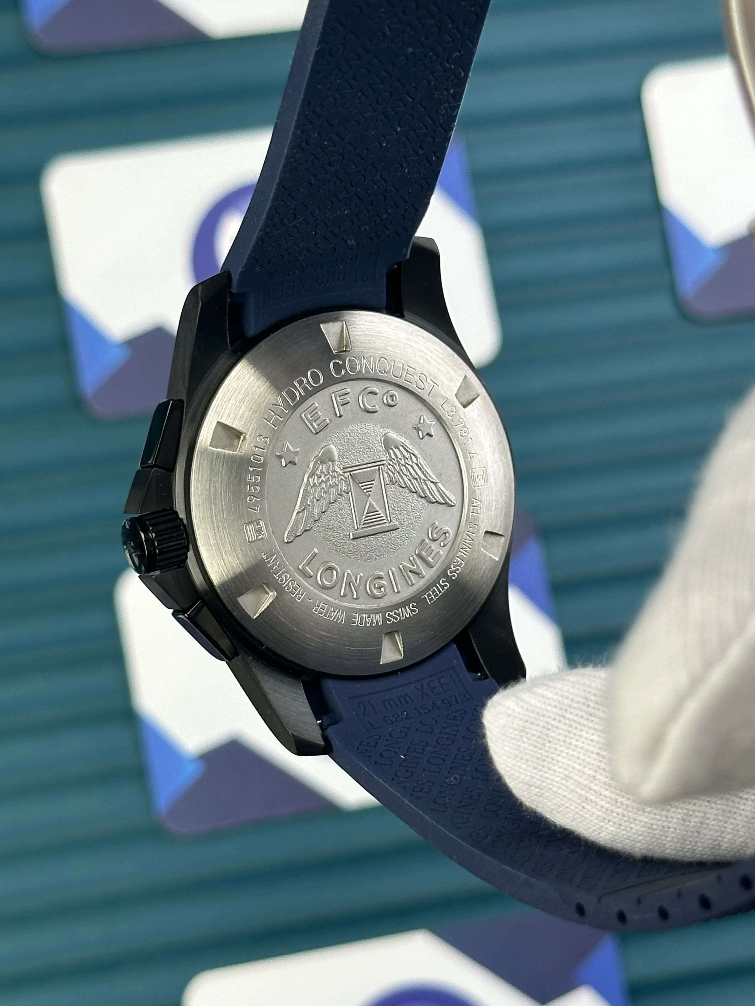 LONGINES HYDROCONQUEST AUTOMATIC BLUE DIAL CHRONOGRAPH BLUE RUBBER CORD