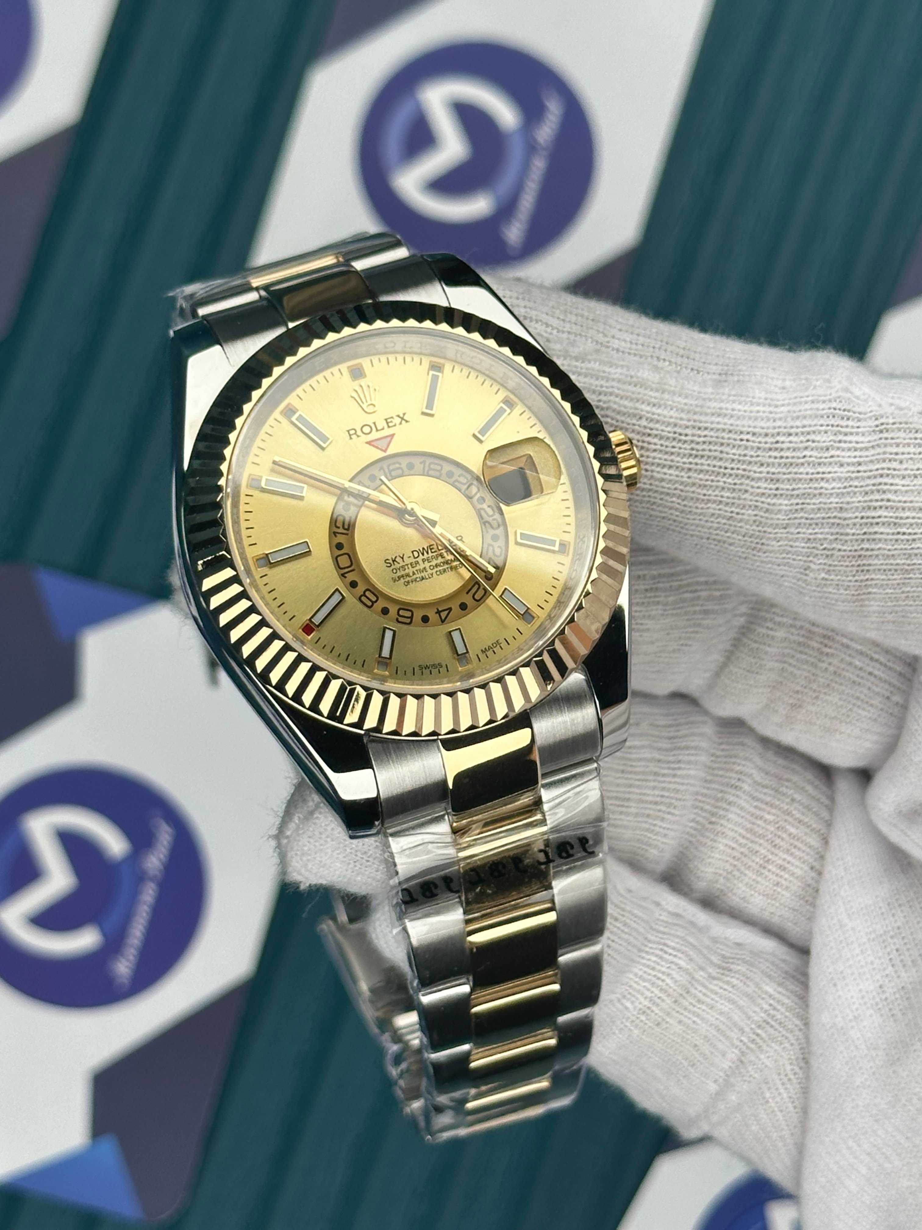 ROLEX SKY-DWELLER GOLD DIAL GOLD-SILVER OYSTER