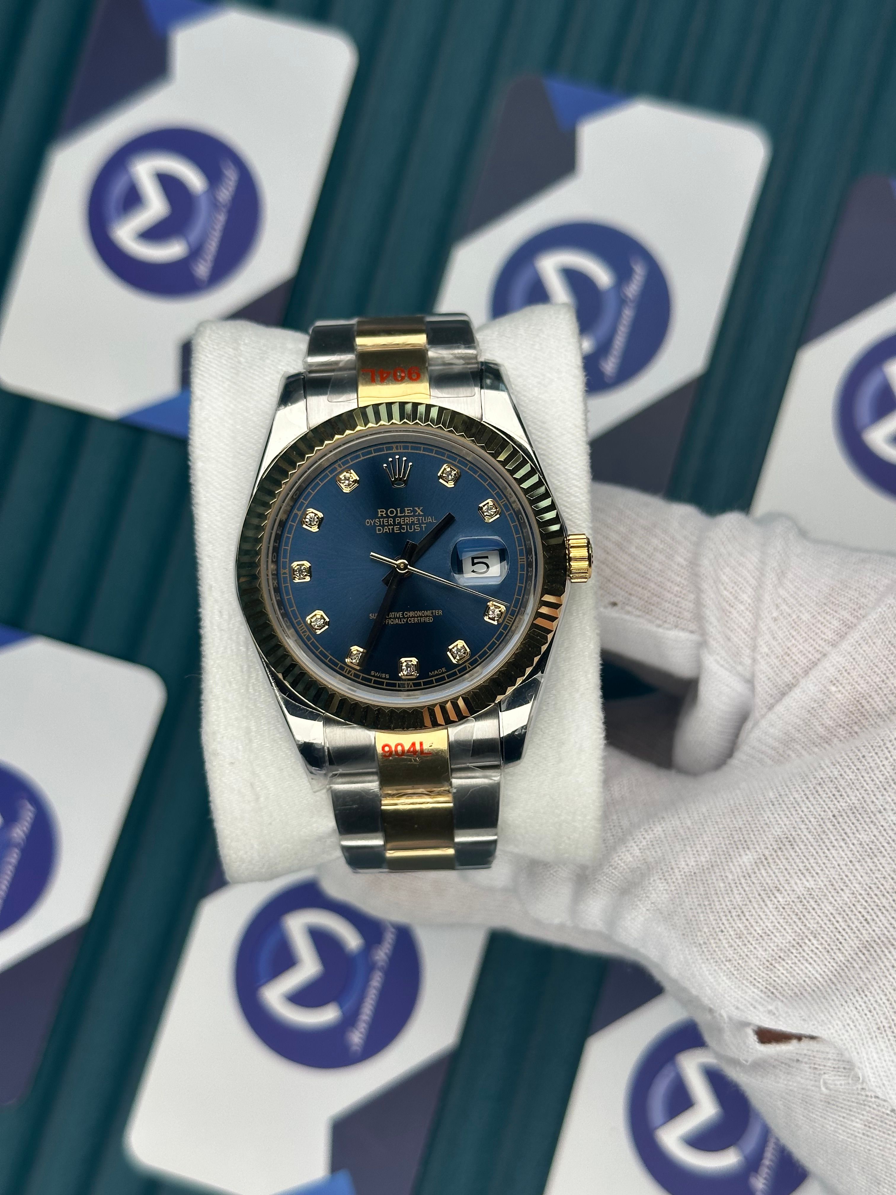 ROLEX DATEJUST BLUE DIAL DIAMOND INDEX GOLD-SILVER OYSTER