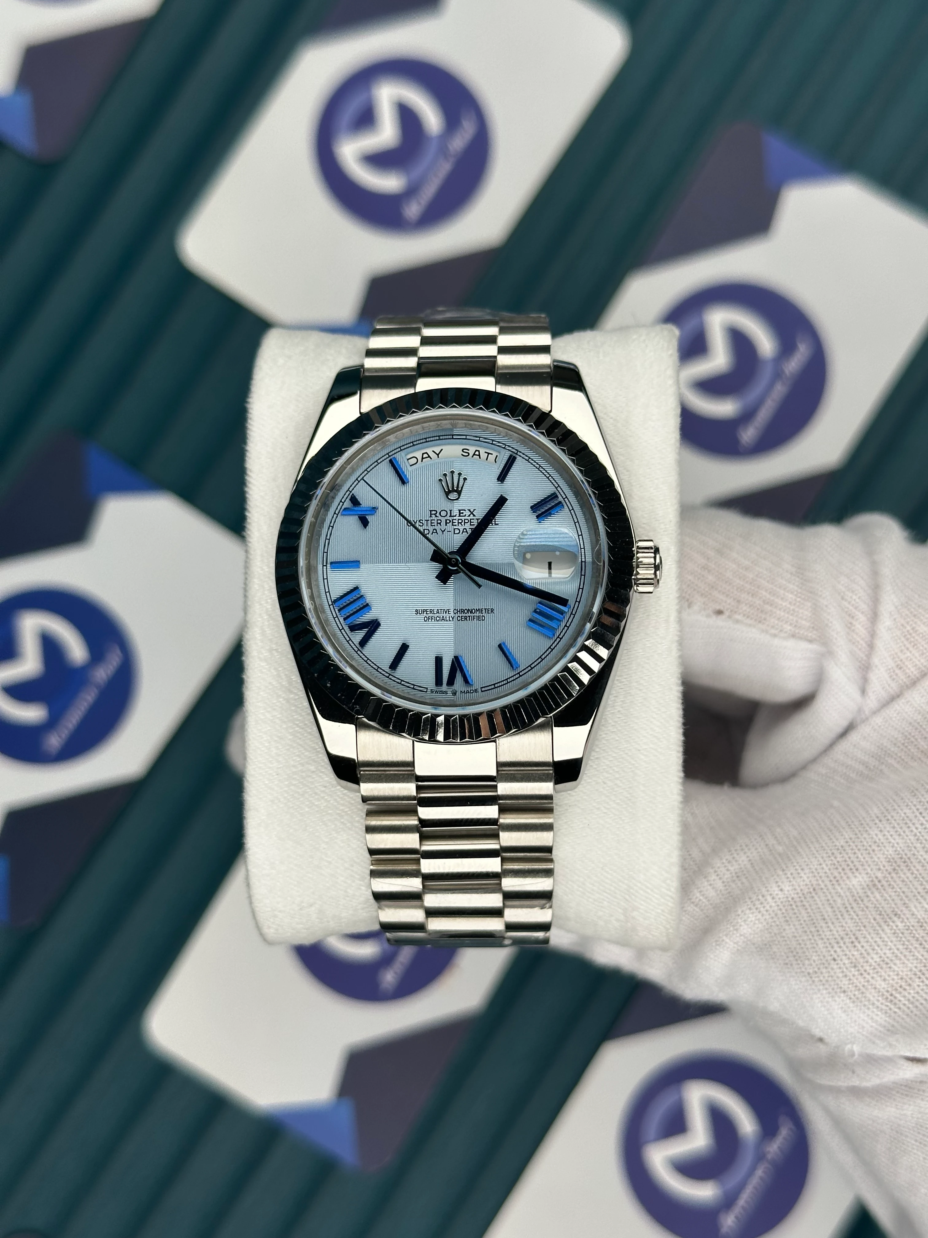 ROLEX DAY-DATE LINE BLUE ROMA INDEX SILVER PRESIDENT