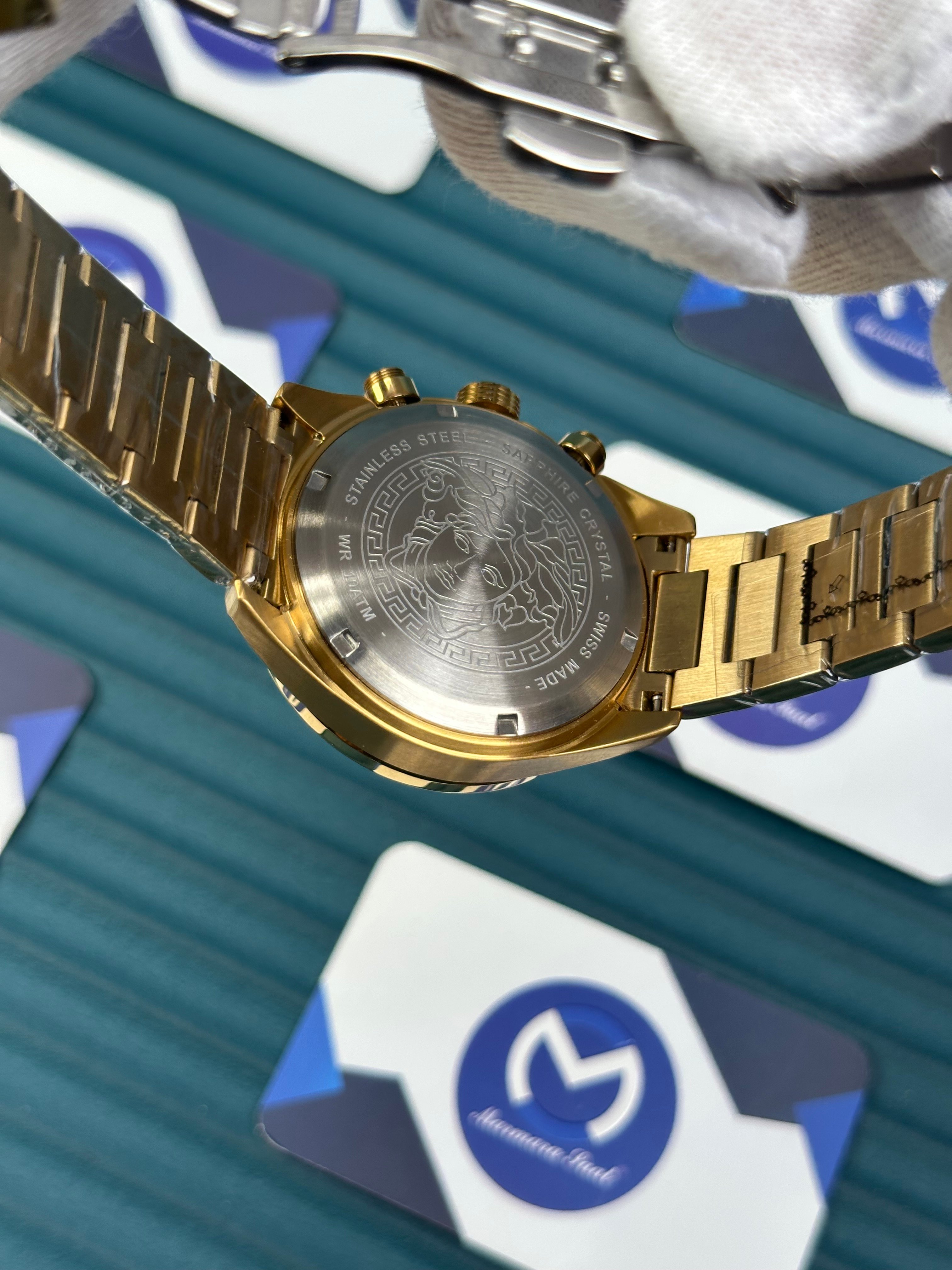 VERSACE BLACK DIAL CHRONOMOMETER NEW SEASON GOLD 