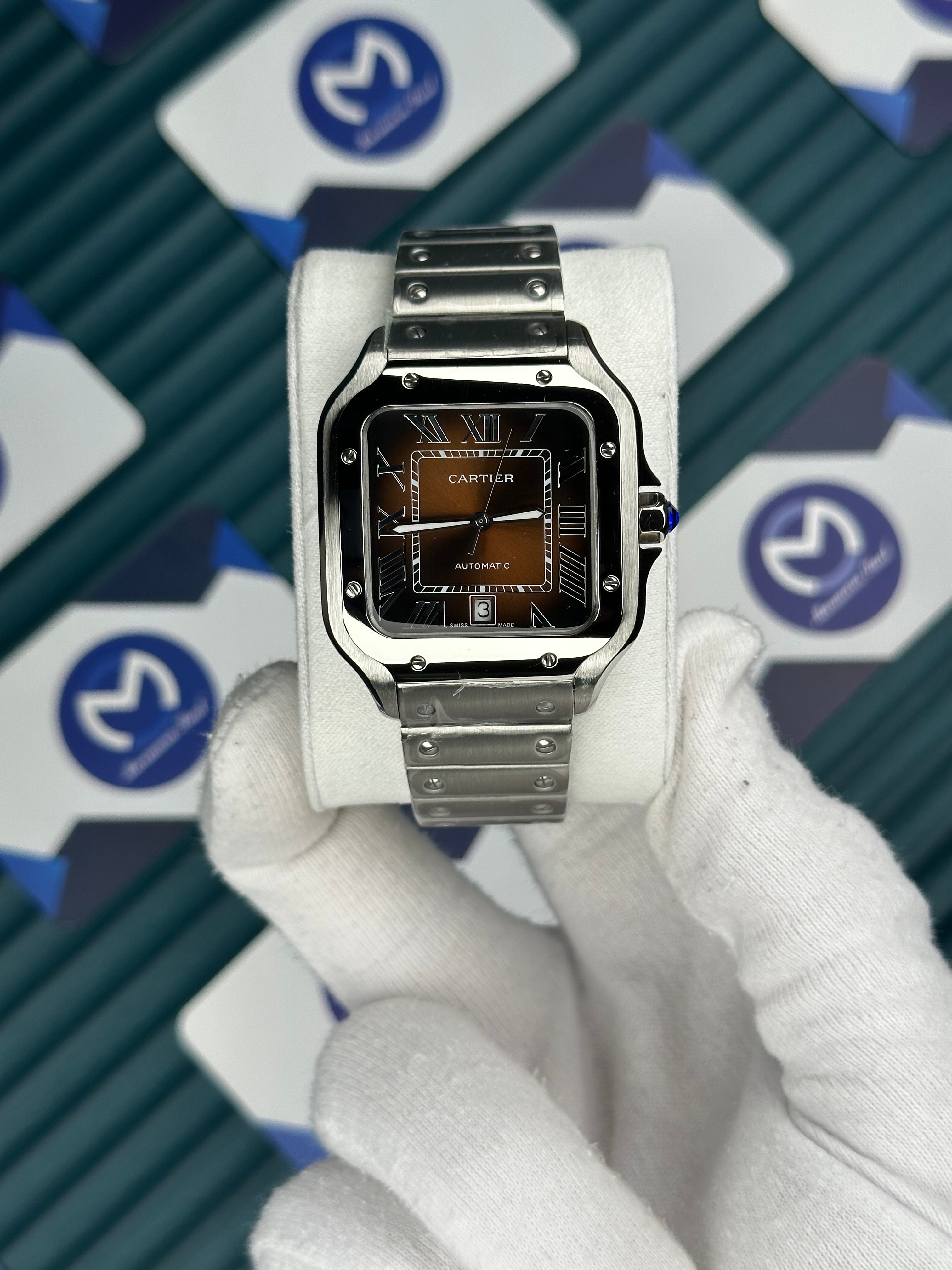 Cartier Santos Silver Kahverengi Kadran