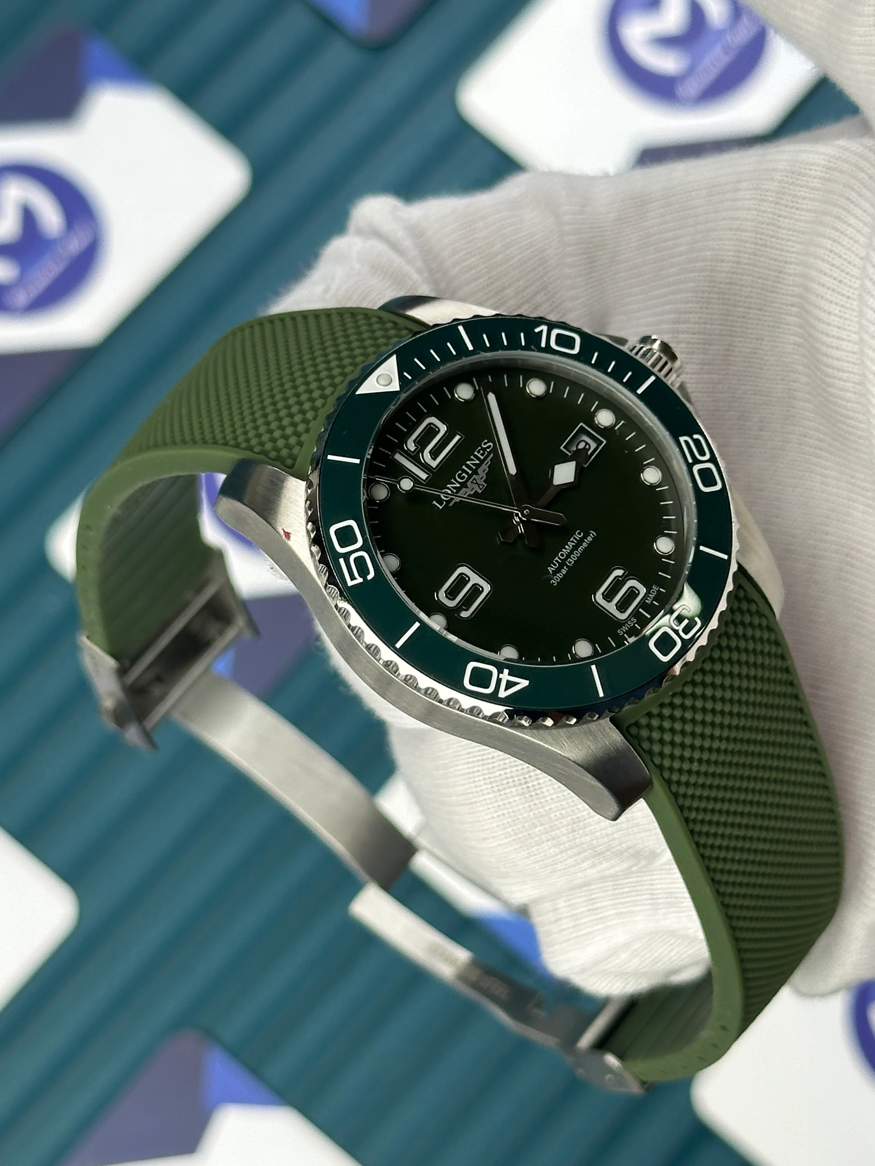 LONGINES HYDROCONQUEST AUTOMATIC GREEN DIAL GREEN RUBBER