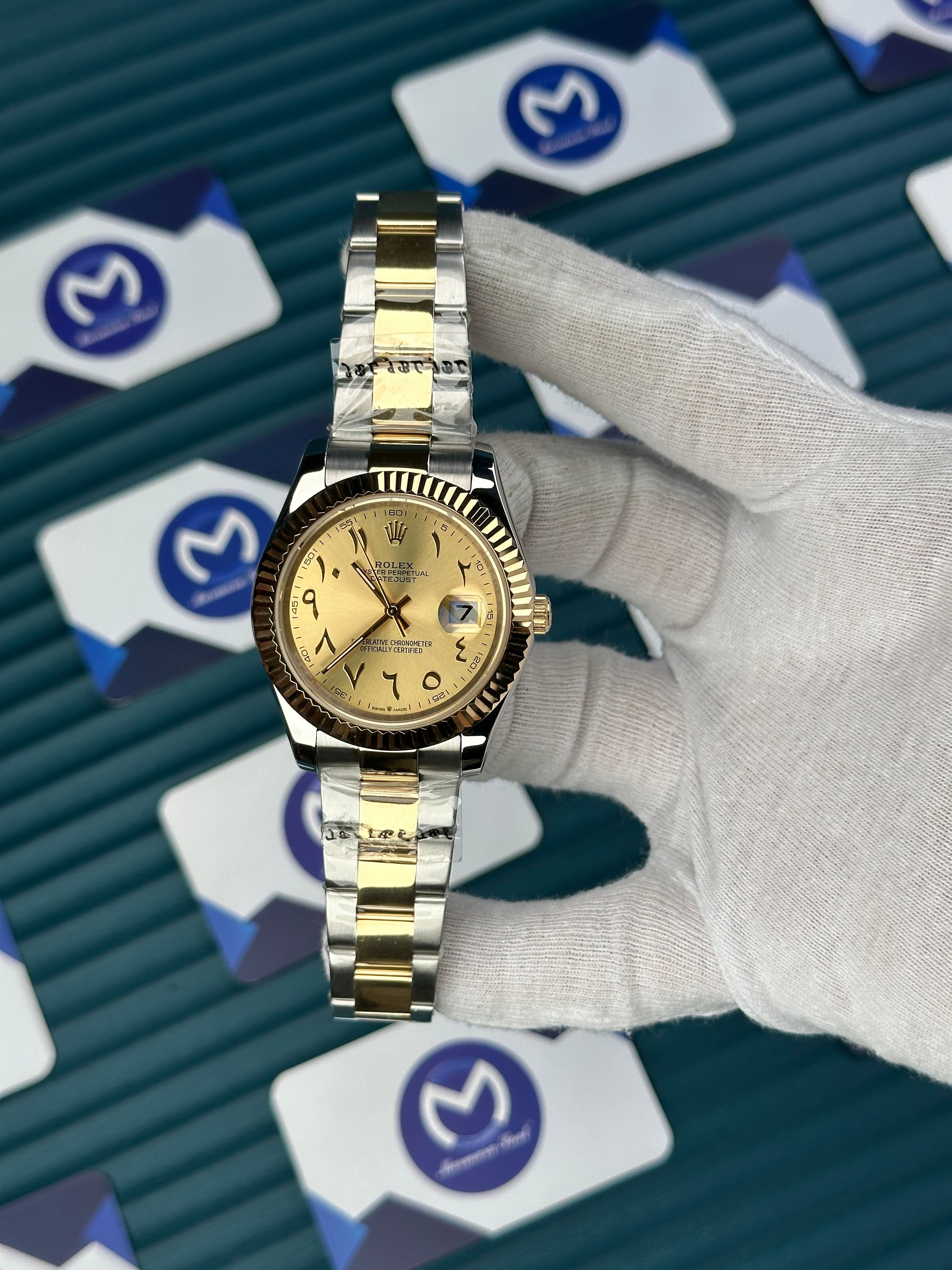 ROLEX DATEJUST GOLD DIAL ARABIC INDEX GOLD-SILVER OYSTER