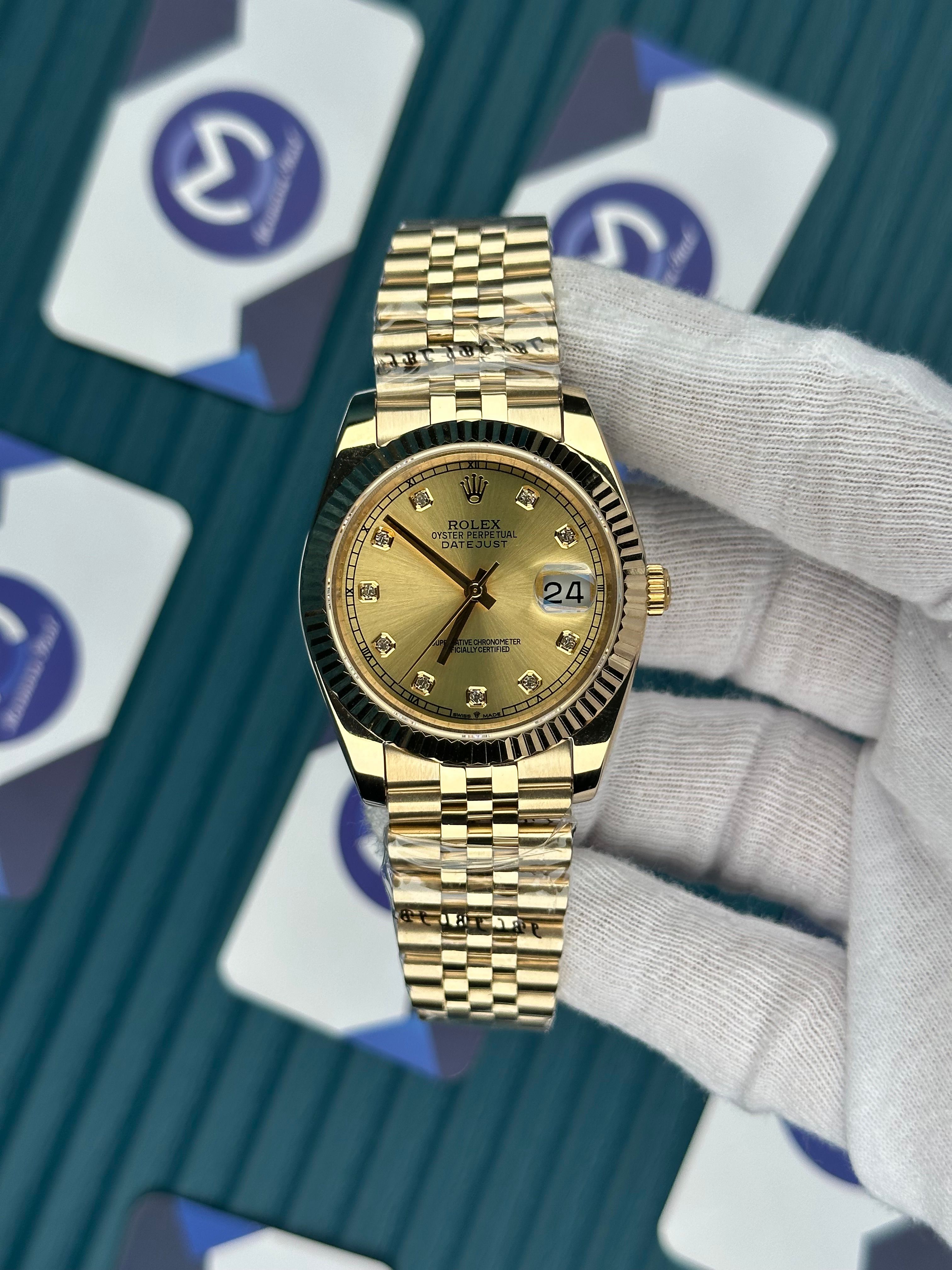 ROLEX DATEJUST GOLD DIAL DIAMOND INDEX GOLD JUBILE