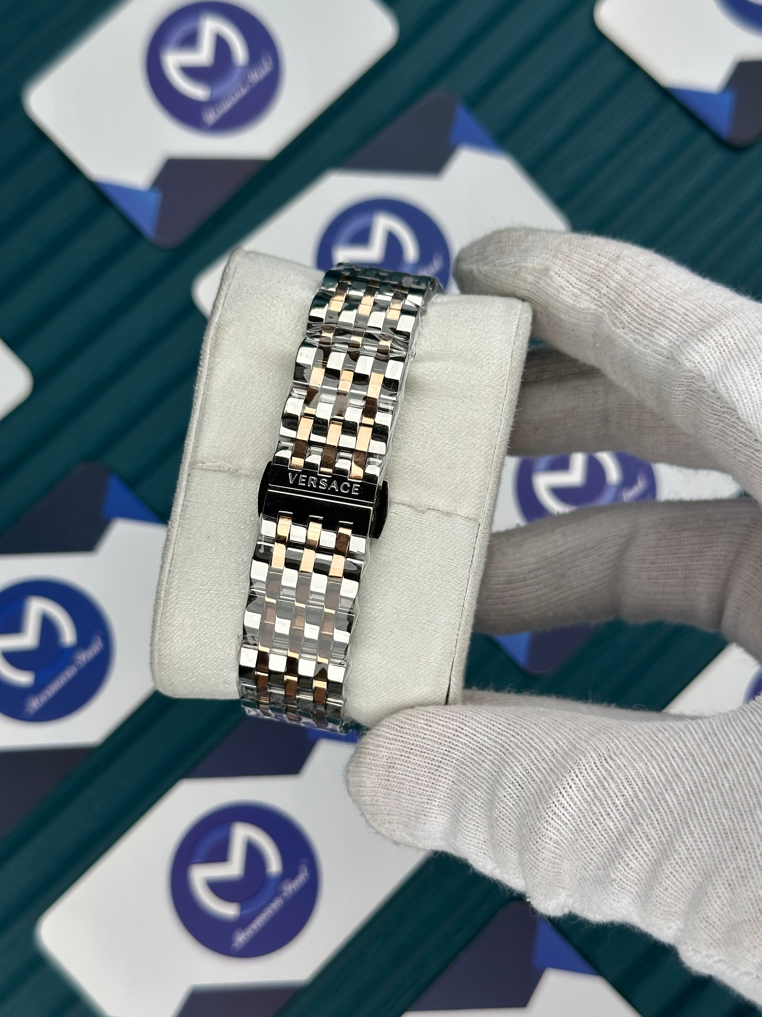 VERSACE DESENLİ AYNALI BEZEL SİYAH KADRAN ROSE SILVER KORDON