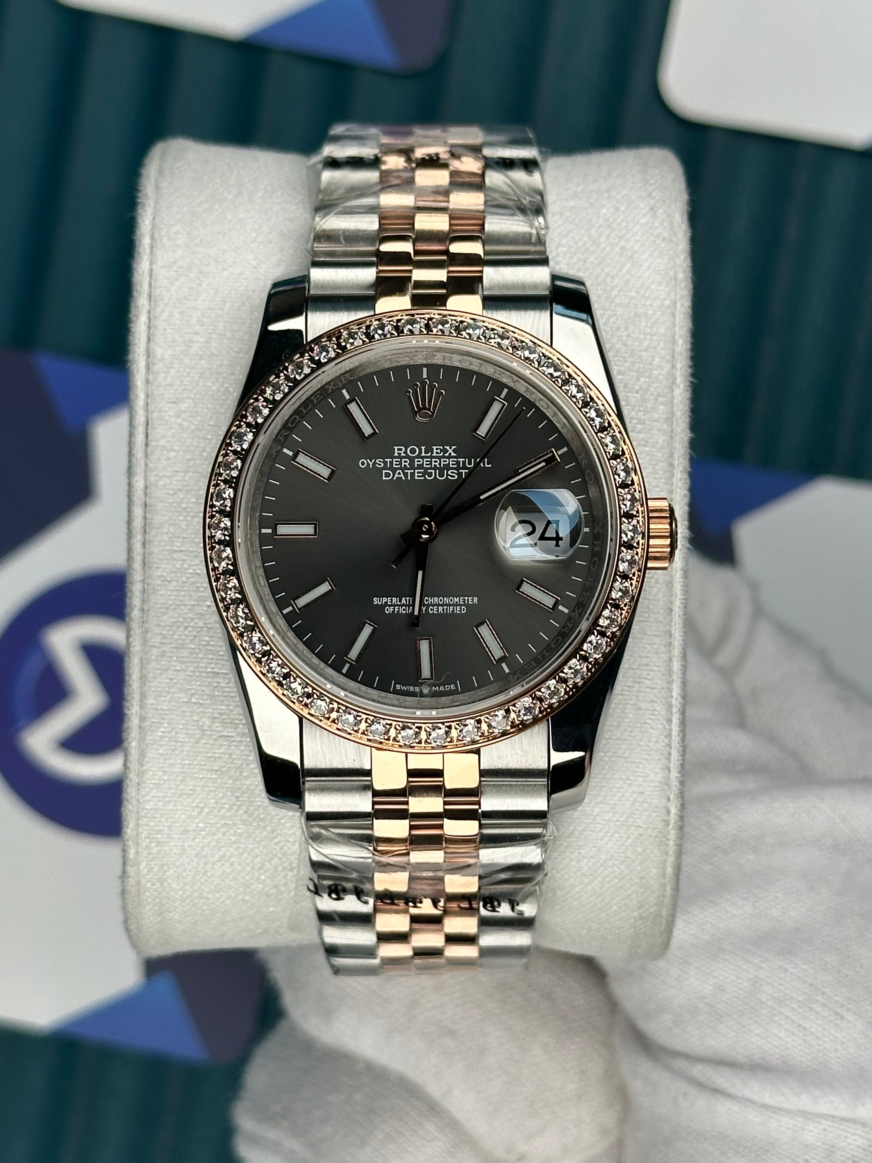 ROLEX 36 GREY DIAL ROSE-SILVER JUBILEE