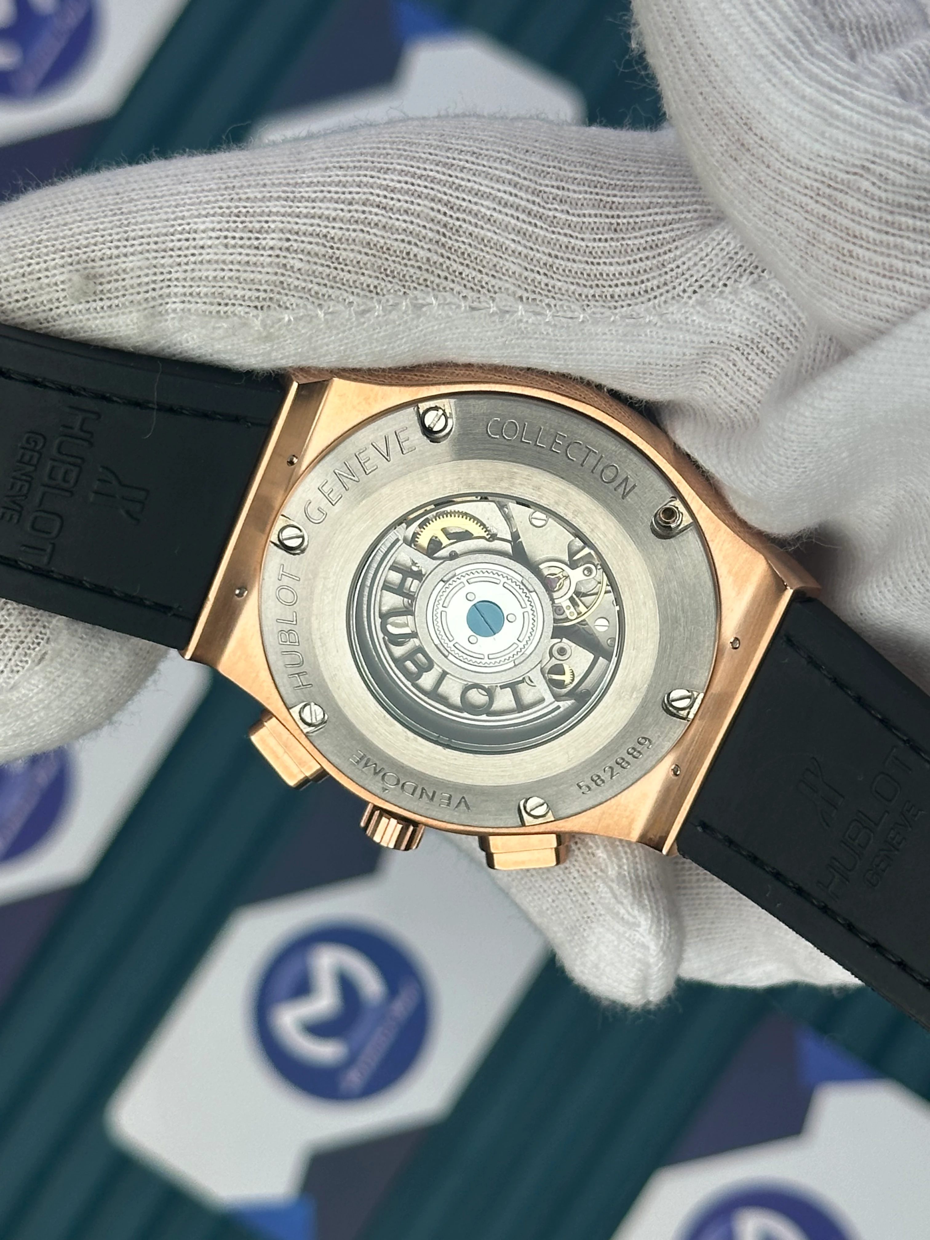 HUBLOT AUTOMATIC SKELETON FUSHION VENDOME ROSE CASE LEATHER BROWN CORD 