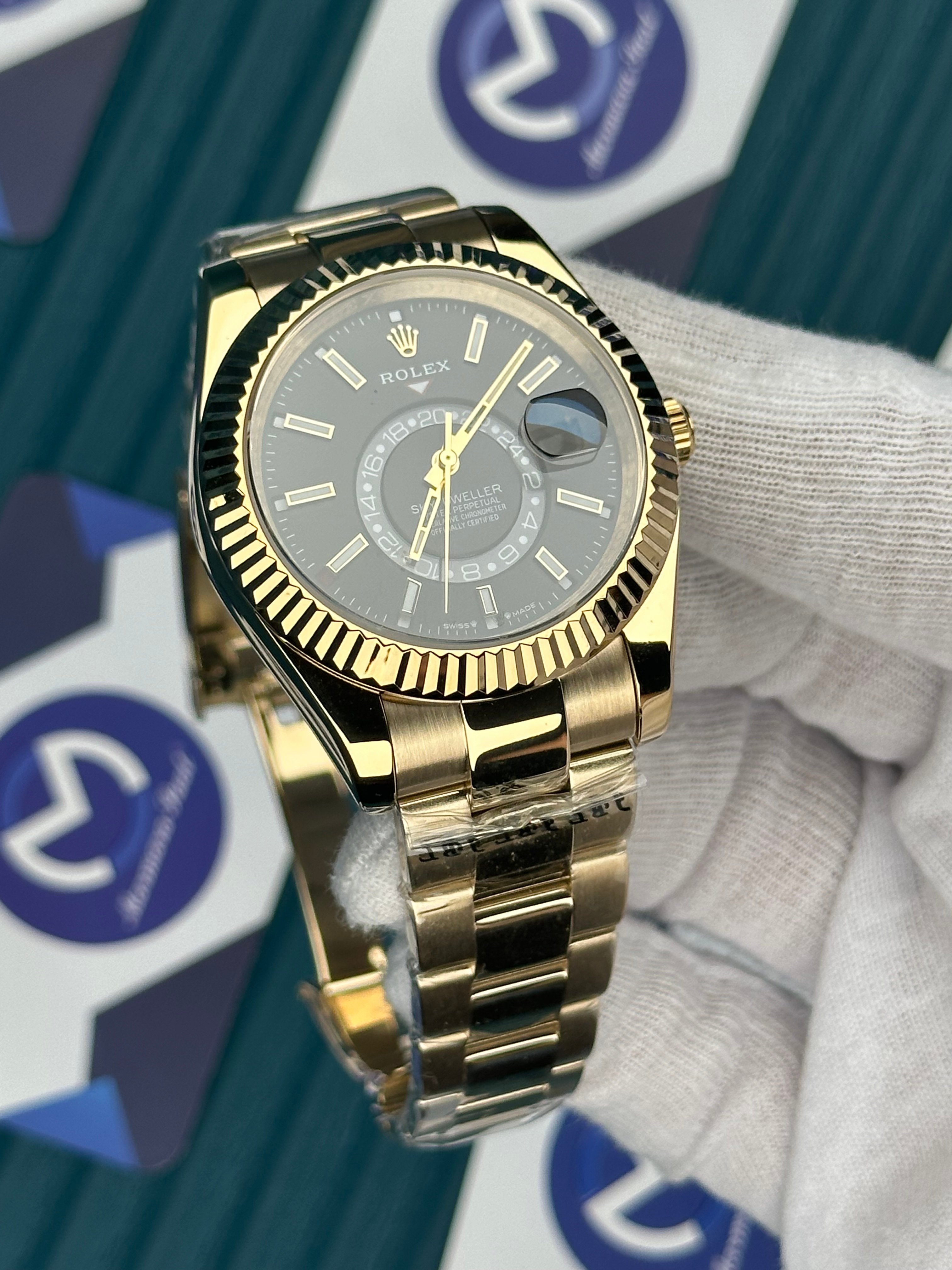 ROLEX SKY-DWELLER BLACK DIAL GOLD OYSTER