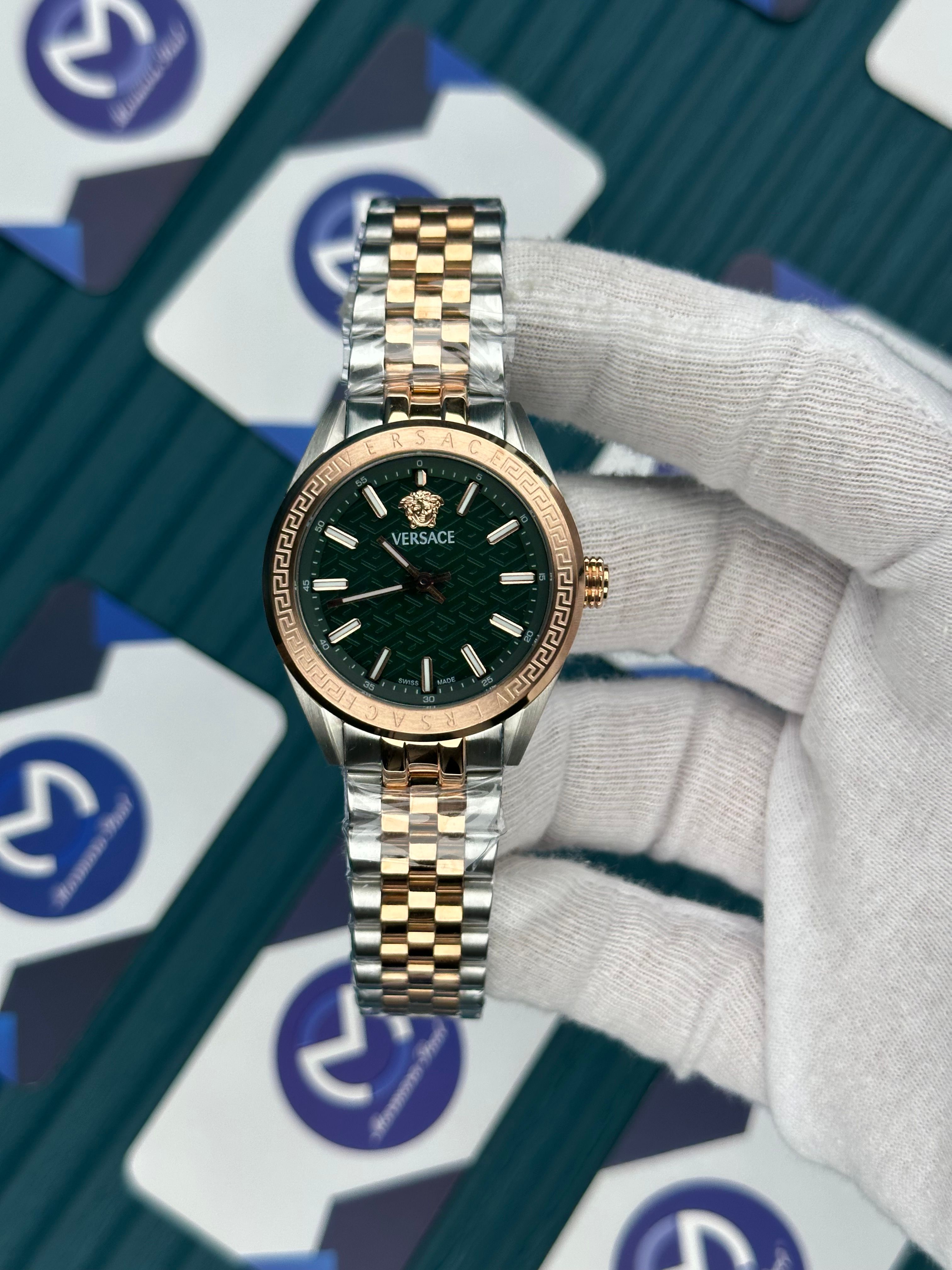 VERSACE 36 GREEN DIAL ROSE-SILVER JUBILE