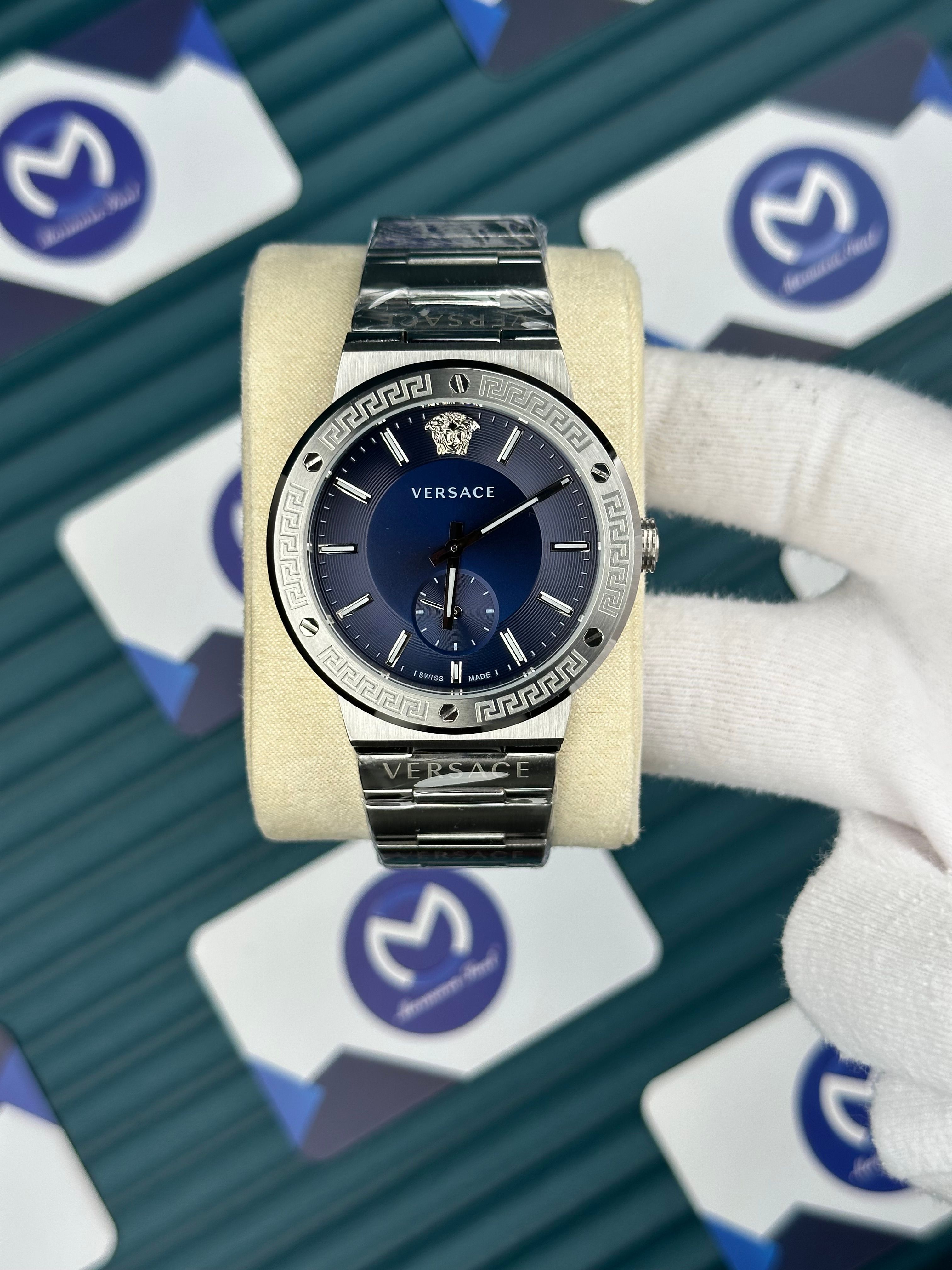 Versace Gümüş Kordon Mavi Kadran Saniye Fonksiyonlu