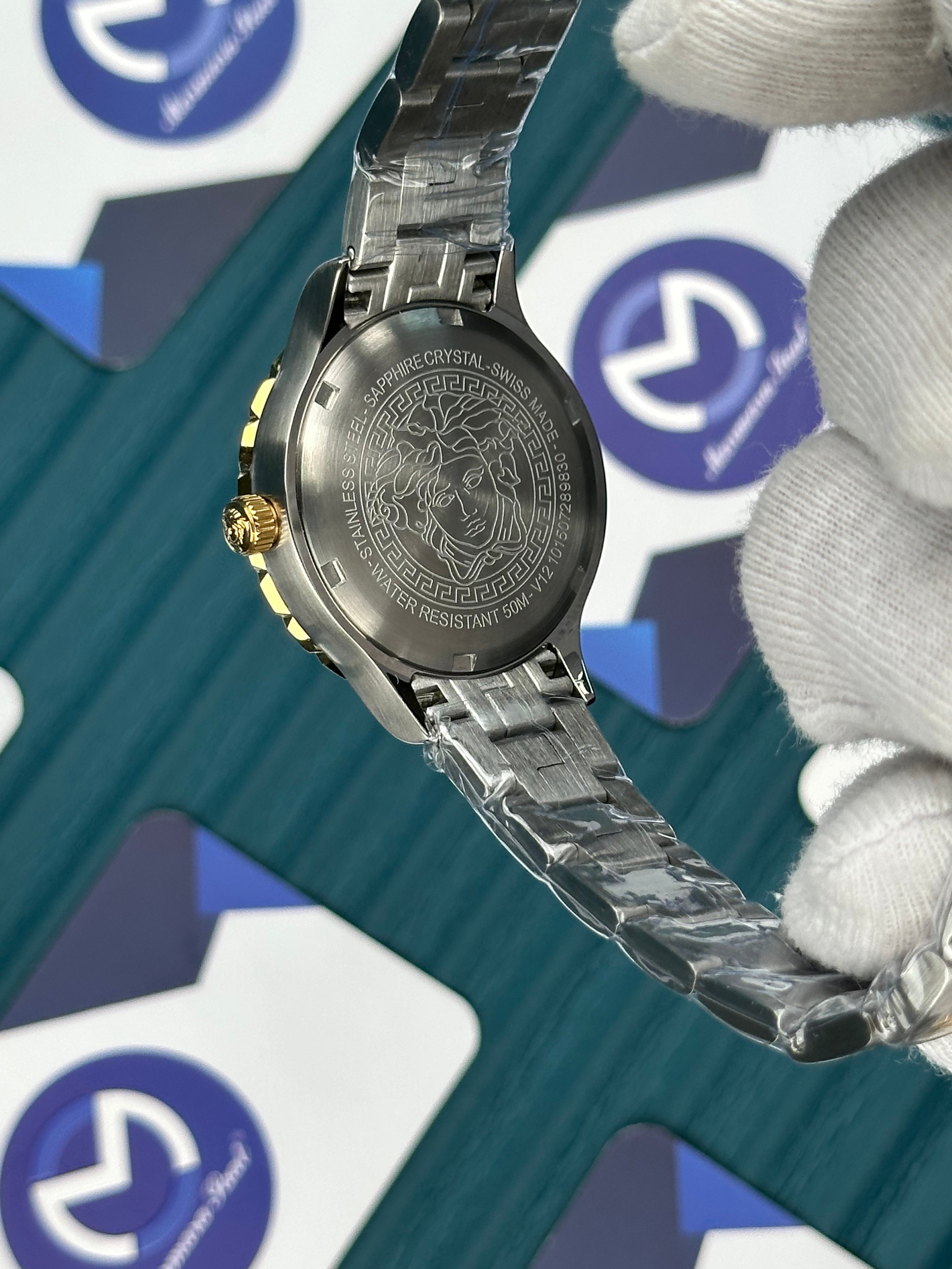 VERSACE 36 BLUE DIAL GOLD-SILVER OYSTER