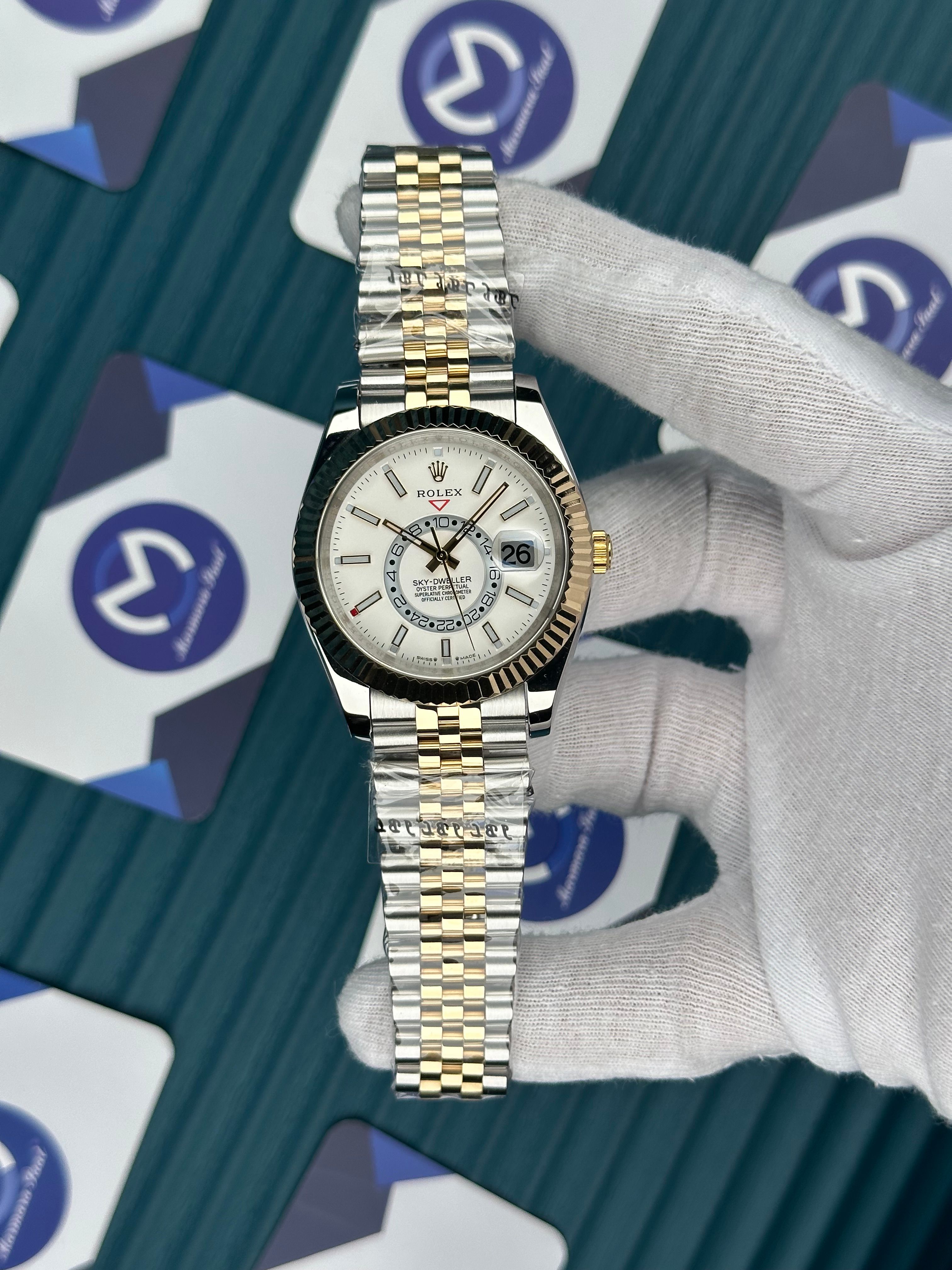 ROLEX SKY-DWELLER WHITE DIAL GOLD-SILVER JUBILE