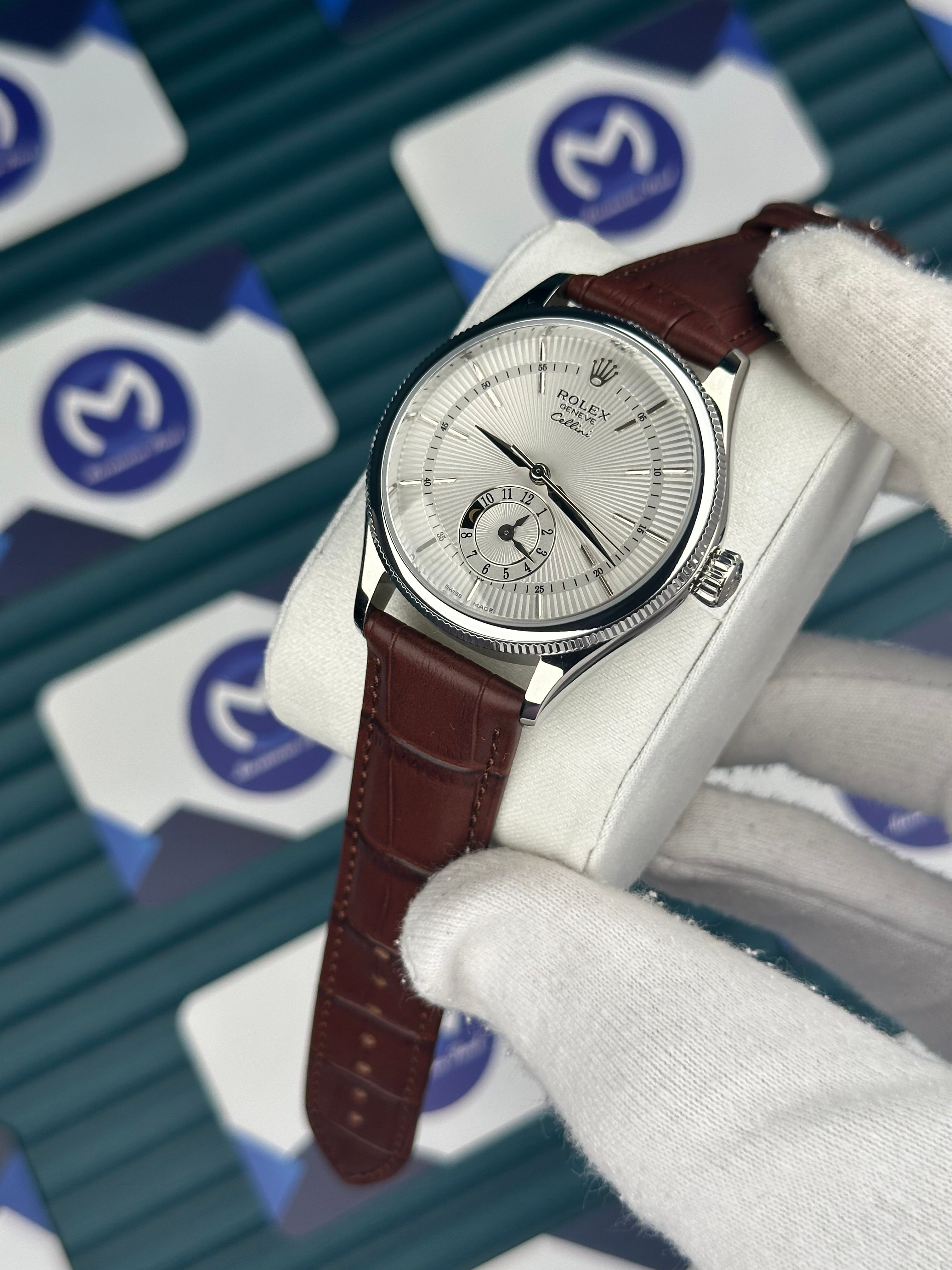 Rolex Cellini Gümüş Kasa Beyaz Fonksiyonlu Deri Kordon